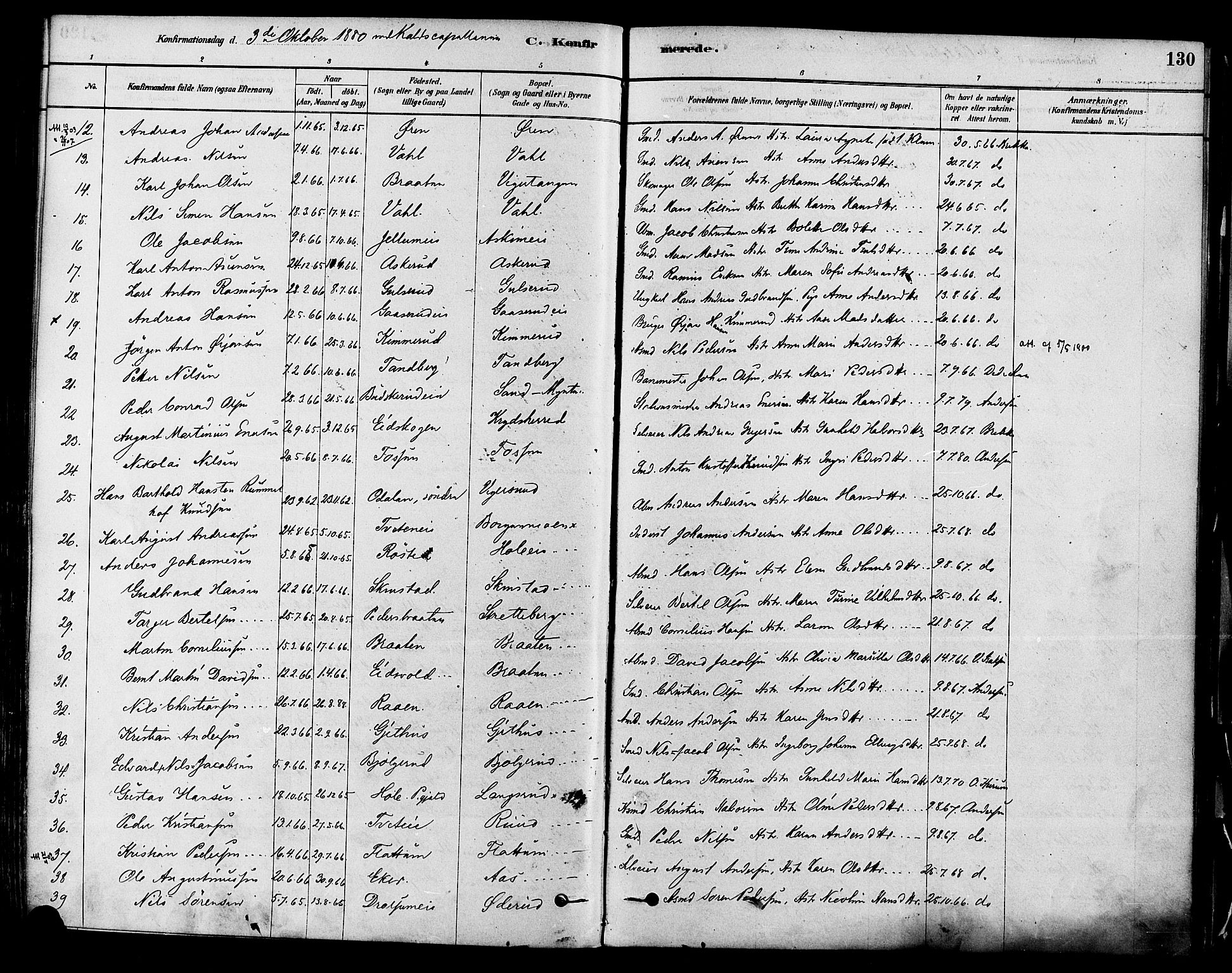 Modum kirkebøker, AV/SAKO-A-234/F/Fa/L0011: Parish register (official) no. 11, 1877-1889, p. 130