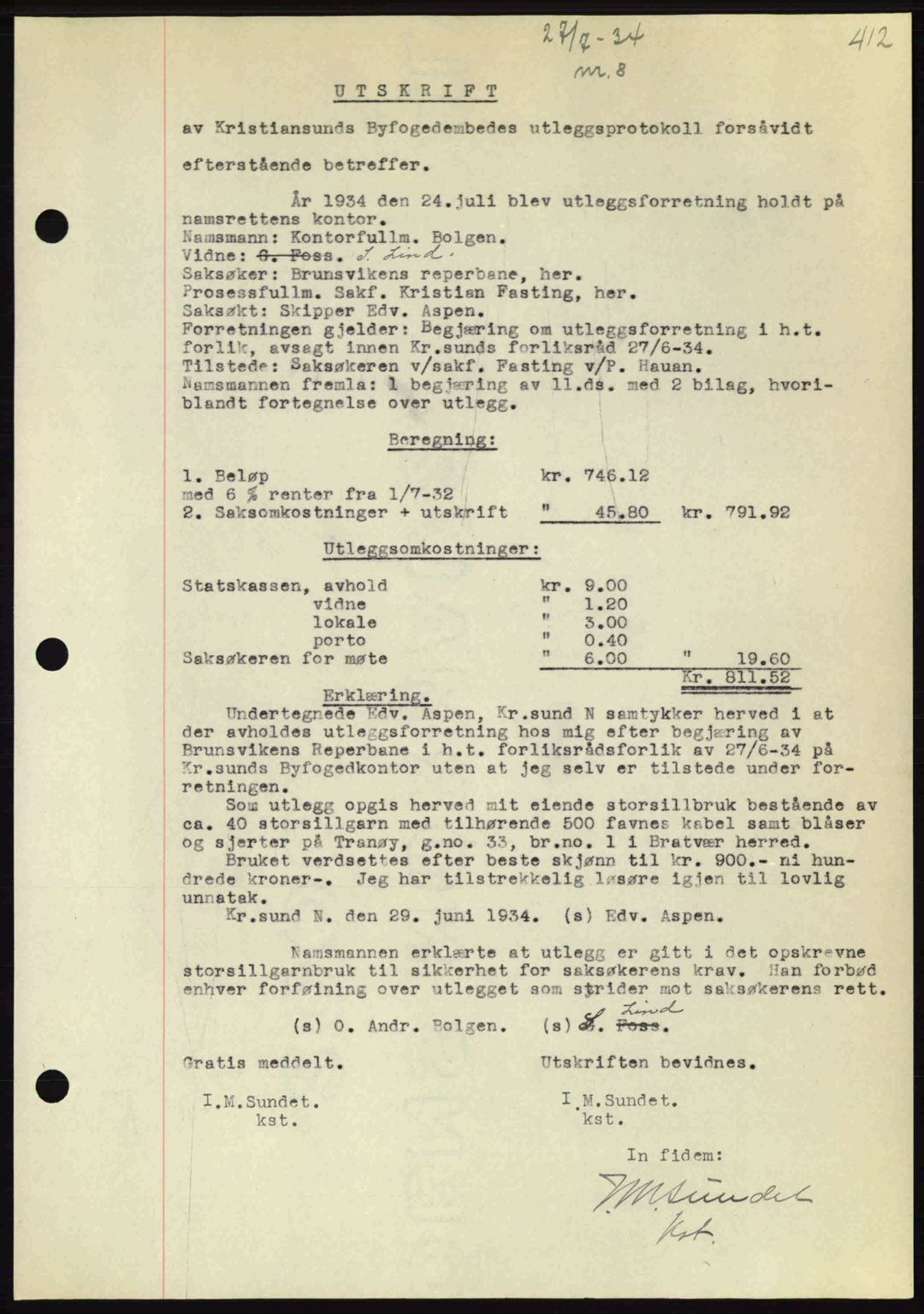 Kristiansund byfogd, AV/SAT-A-4587/A/27: Mortgage book no. 27, 1933-1934, Deed date: 27.07.1934