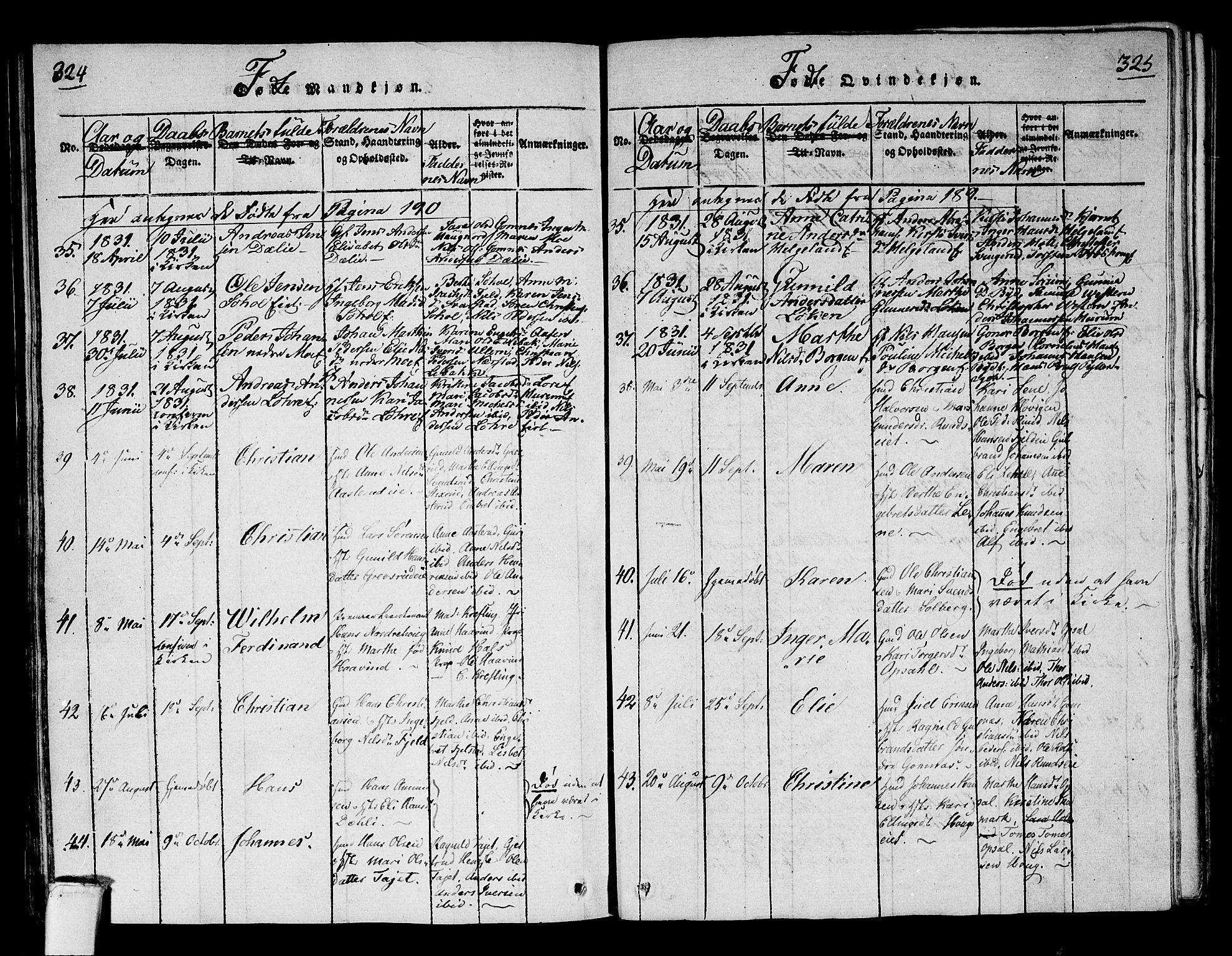 Hole kirkebøker, SAKO/A-228/F/Fa/L0004: Parish register (official) no. I 4, 1814-1833, p. 324-325