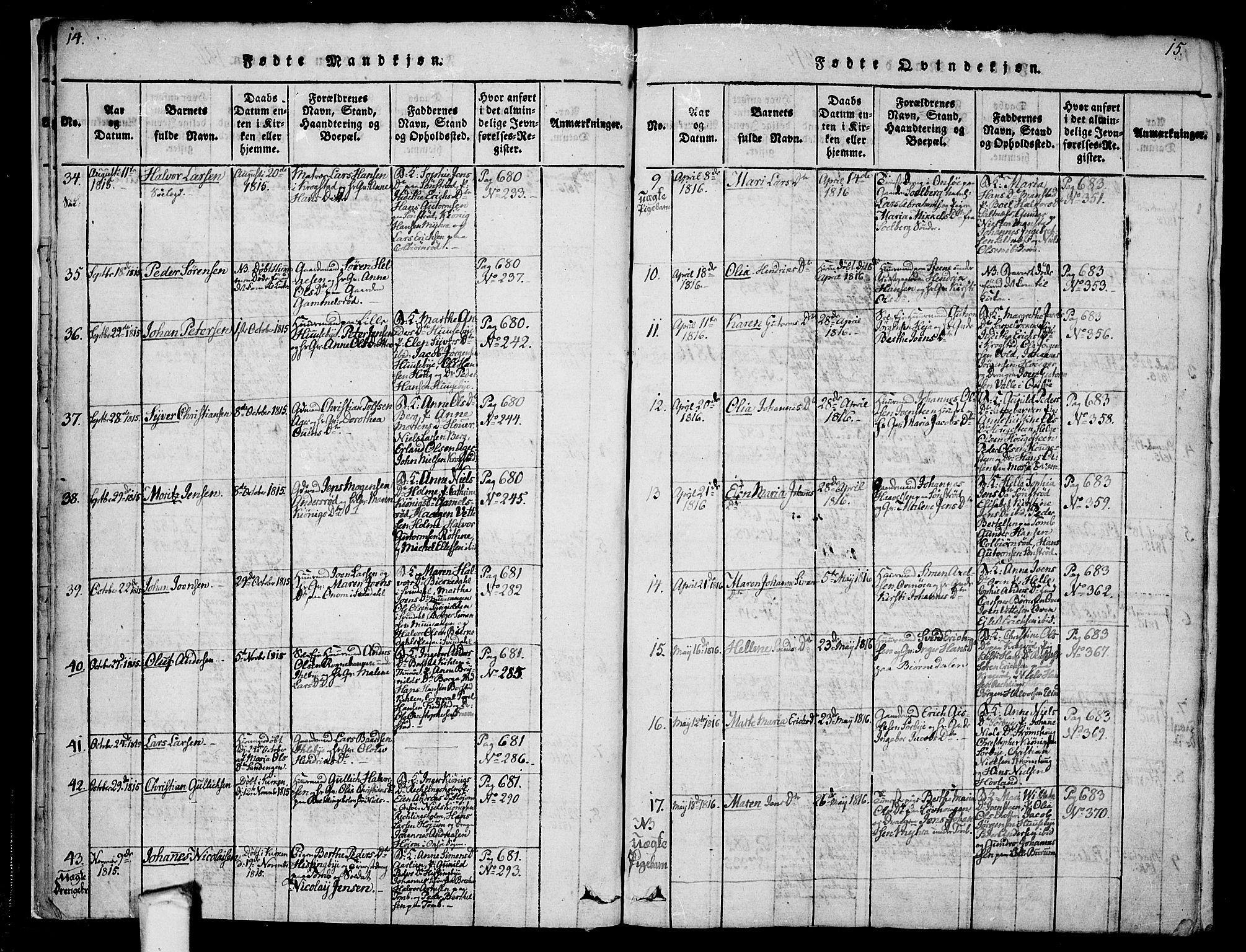 Råde prestekontor kirkebøker, AV/SAO-A-2009/F/Fa/L0004: Parish register (official) no. 4, 1814-1830, p. 14-15