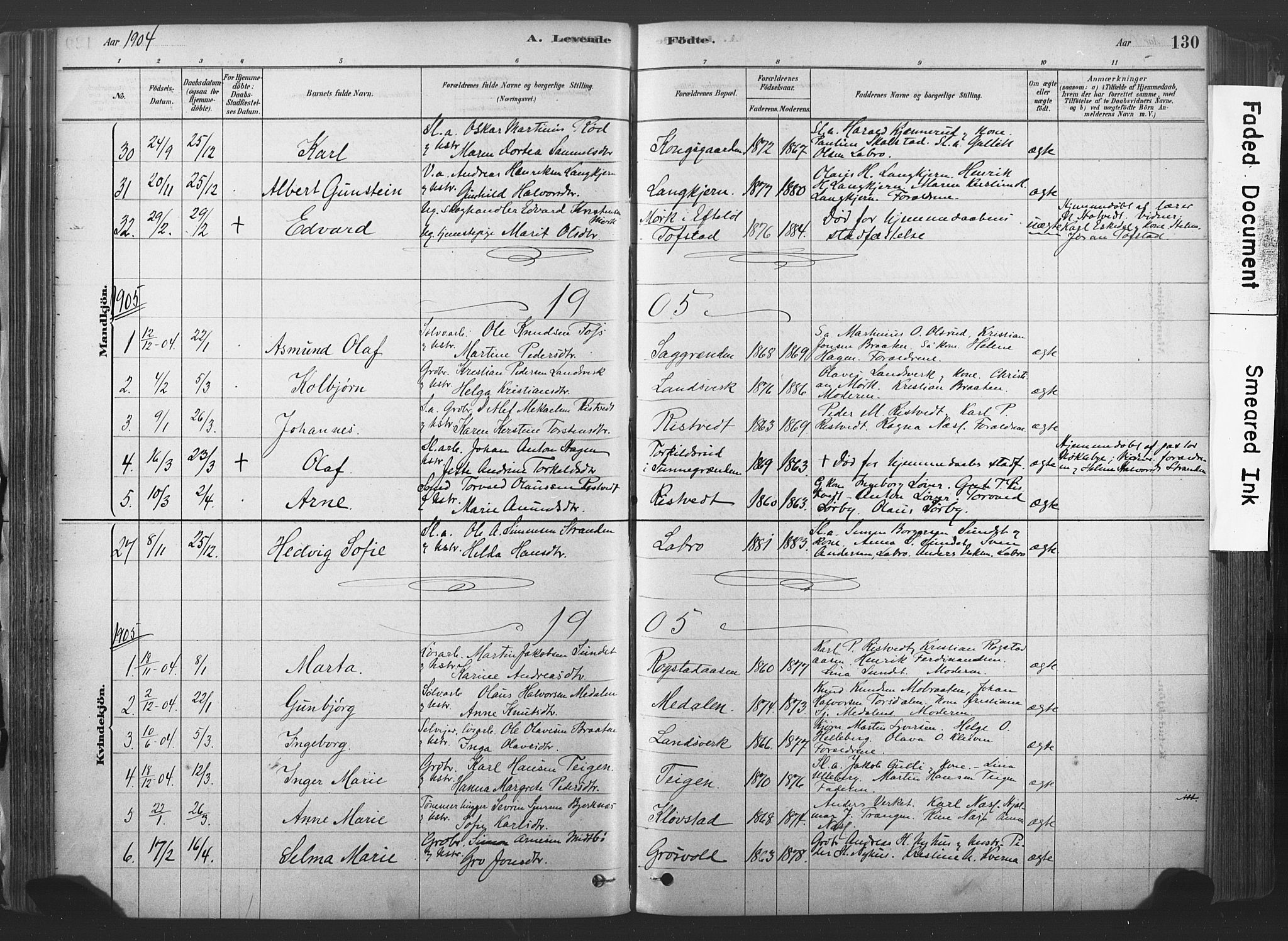 Sandsvær kirkebøker, AV/SAKO-A-244/F/Fd/L0001: Parish register (official) no. IV 1, 1878-1906, p. 130