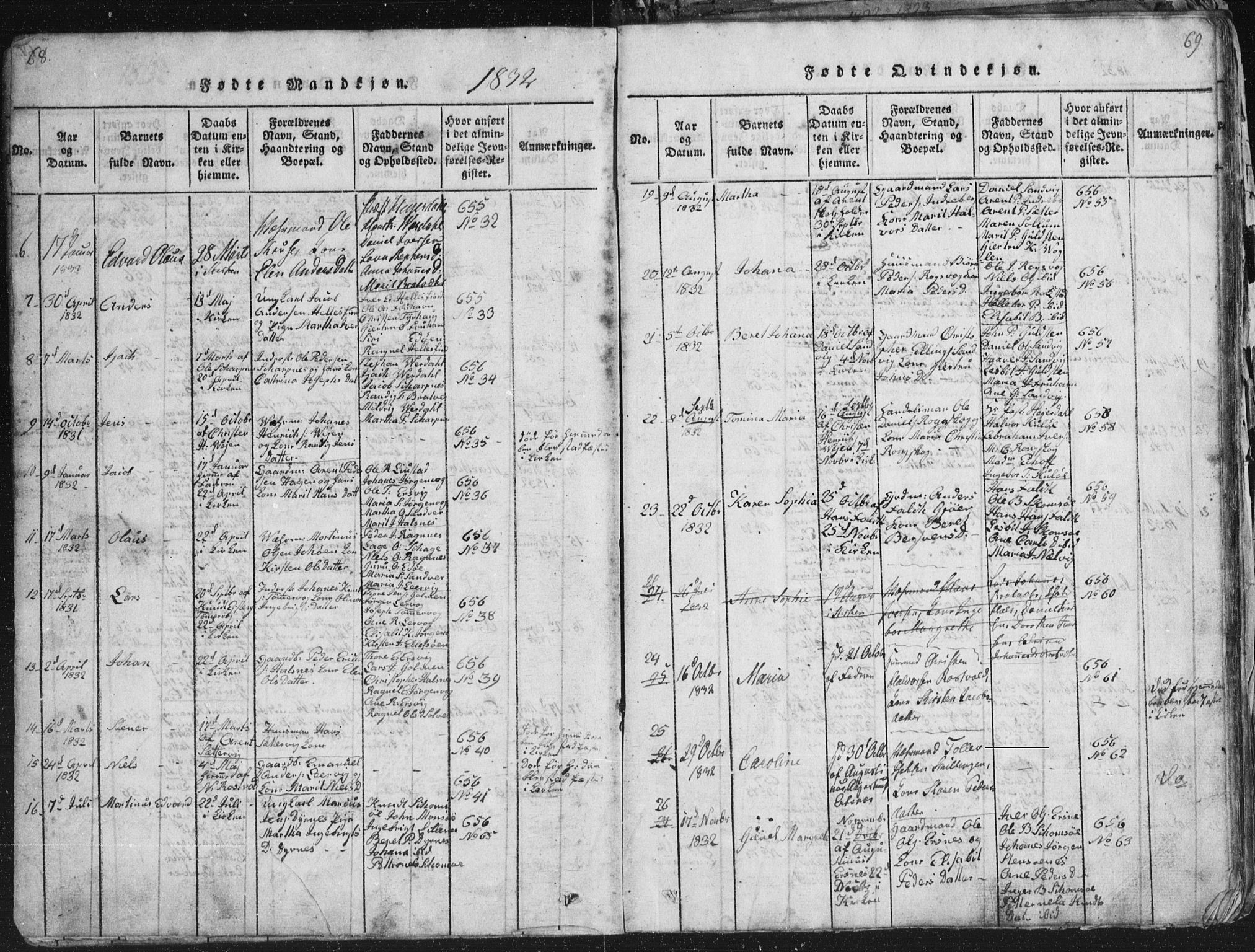 Ministerialprotokoller, klokkerbøker og fødselsregistre - Møre og Romsdal, AV/SAT-A-1454/581/L0942: Parish register (copy) no. 581C00, 1820-1836, p. 68-69