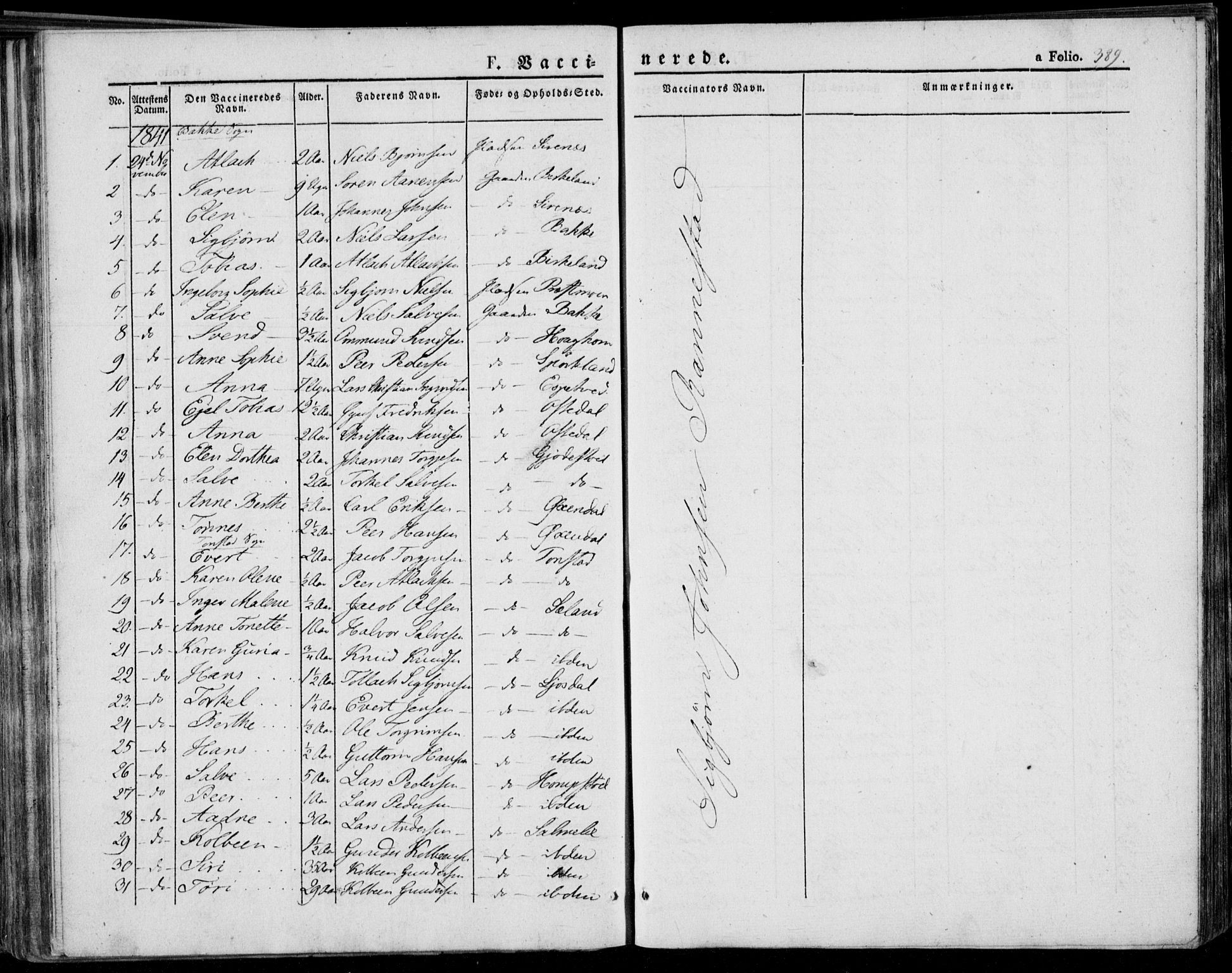 Bakke sokneprestkontor, SAK/1111-0002/F/Fa/Faa/L0004: Parish register (official) no. A 4, 1834-1846, p. 389