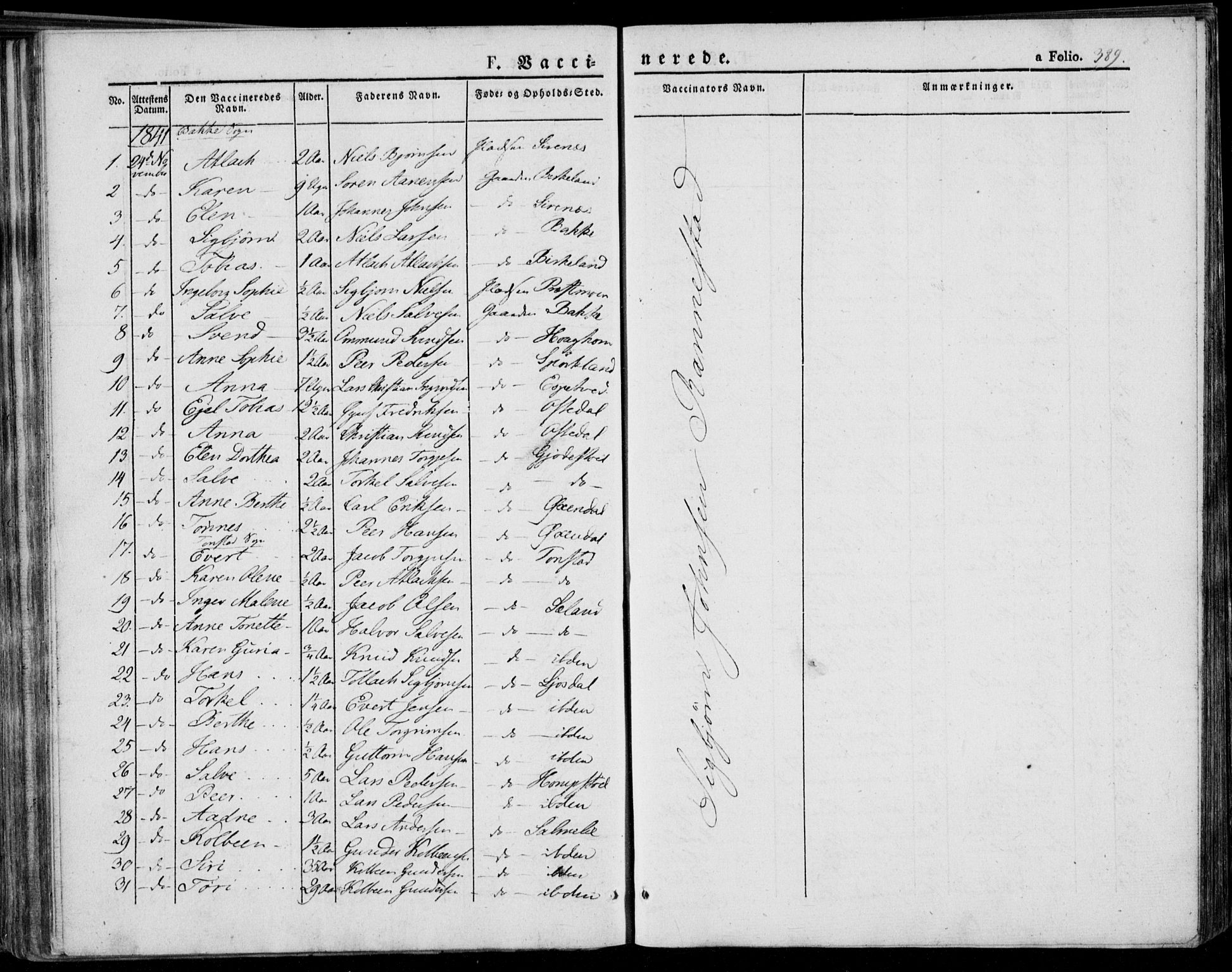 Bakke sokneprestkontor, AV/SAK-1111-0002/F/Fa/Faa/L0004: Parish register (official) no. A 4, 1834-1846, p. 389