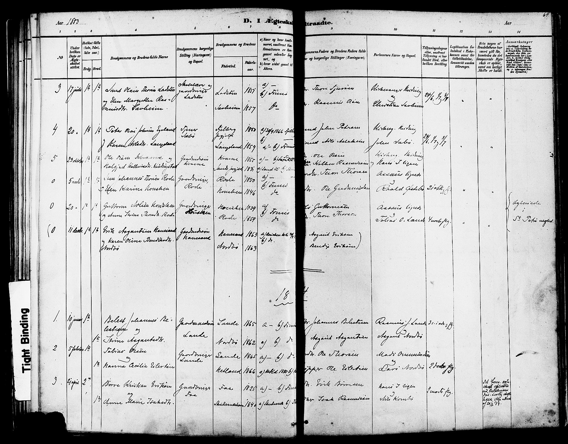Finnøy sokneprestkontor, SAST/A-101825/H/Ha/Haa/L0010: Parish register (official) no. A 10, 1879-1890, p. 64