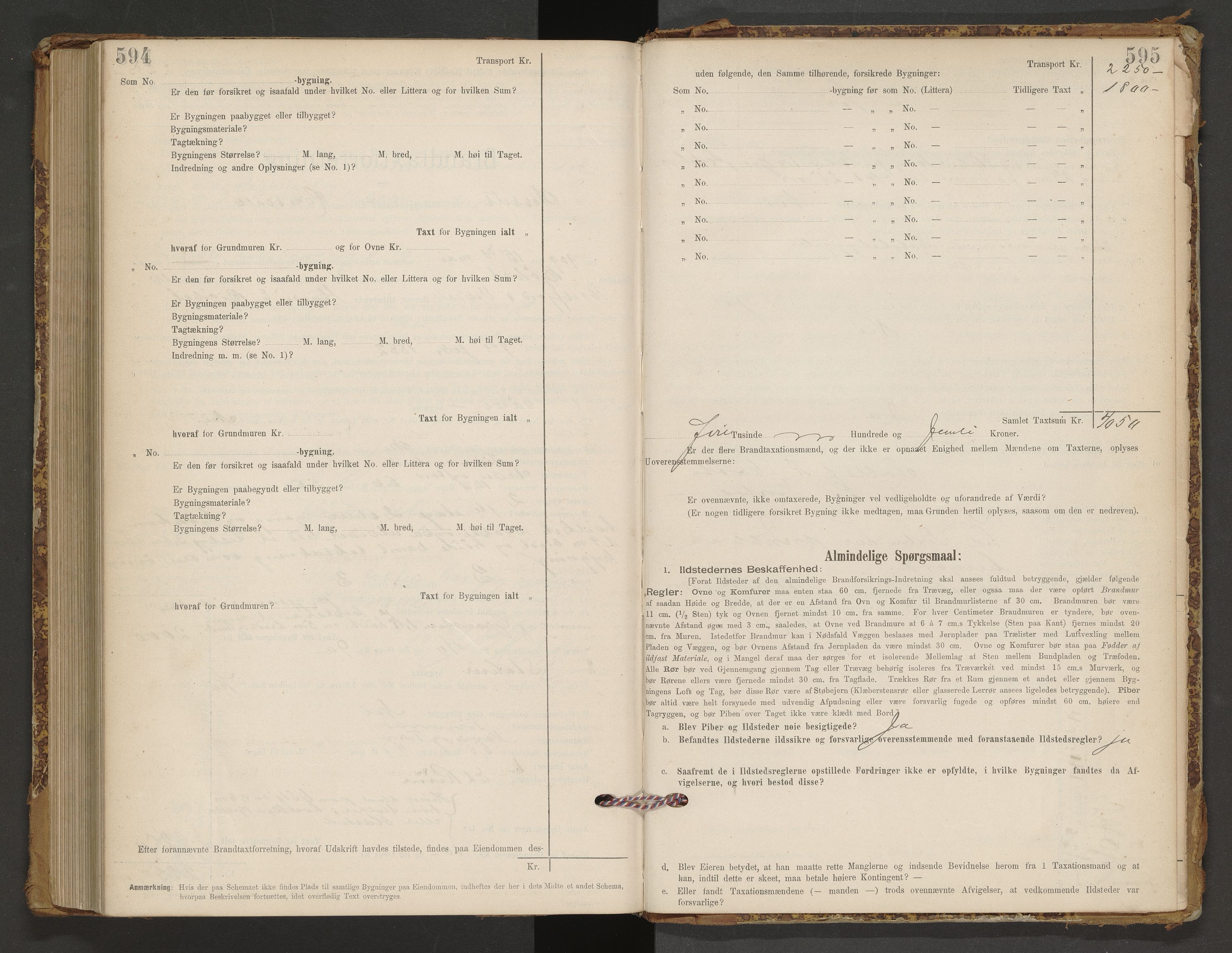 Norges Brannkasse Nesset, AV/SAT-A-5501/F/Fb/L0001: Branntakstprotokoll, 1894-1911, p. 594-595