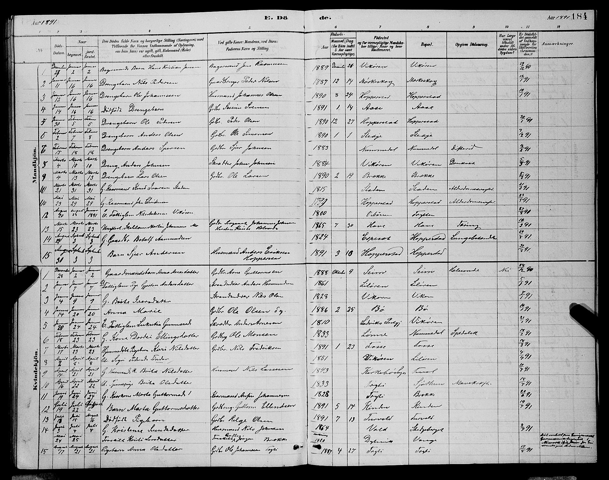 Vik sokneprestembete, SAB/A-81501: Parish register (copy) no. A 3, 1878-1894, p. 184