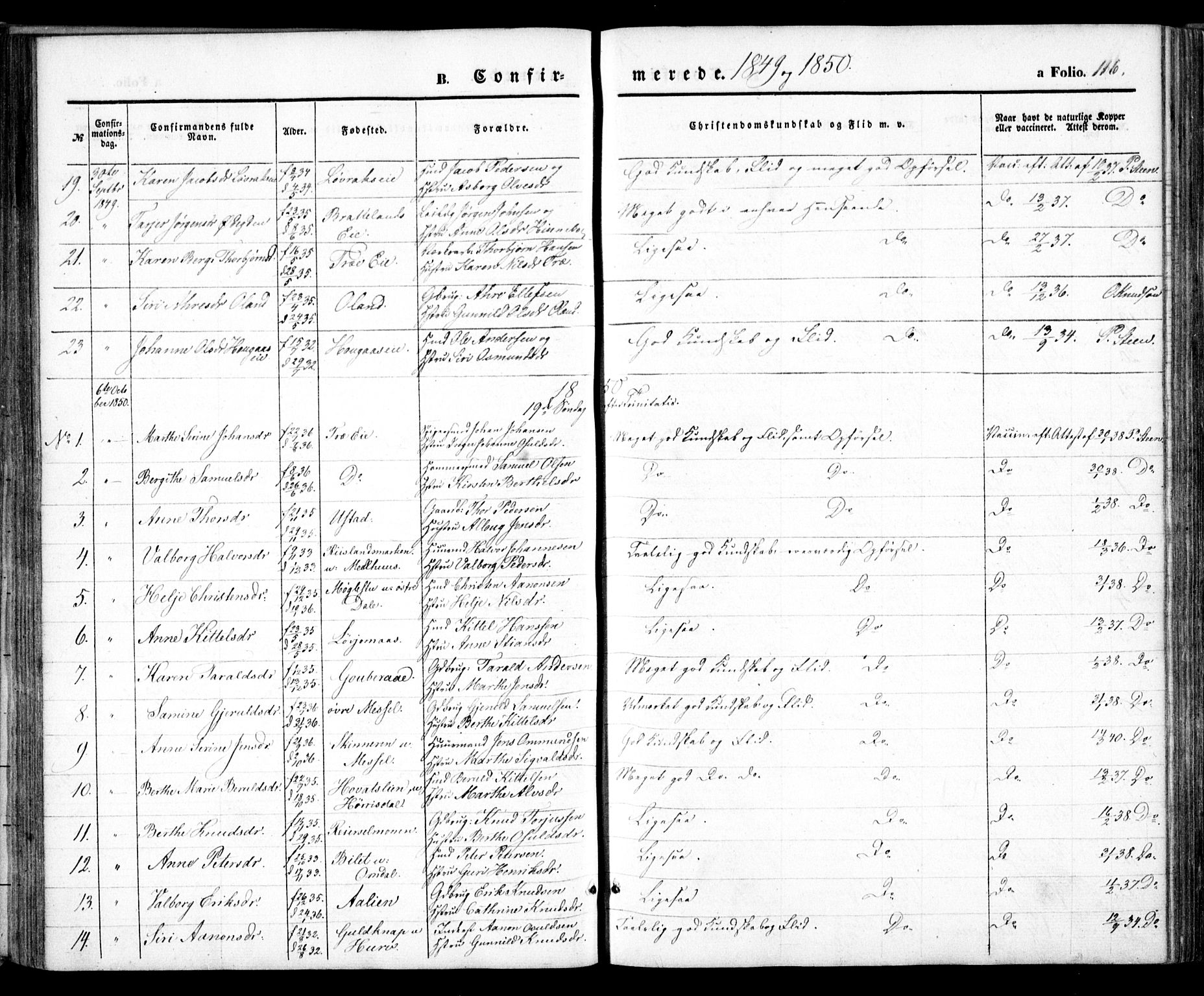 Froland sokneprestkontor, AV/SAK-1111-0013/F/Fa/L0002: Parish register (official) no. A 2, 1845-1863, p. 116