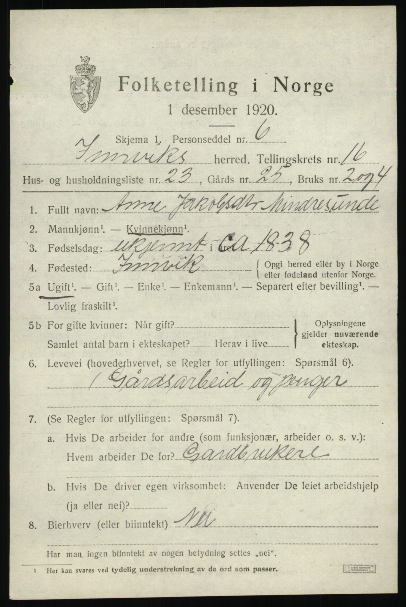 SAB, 1920 census for Innvik, 1920, p. 6761