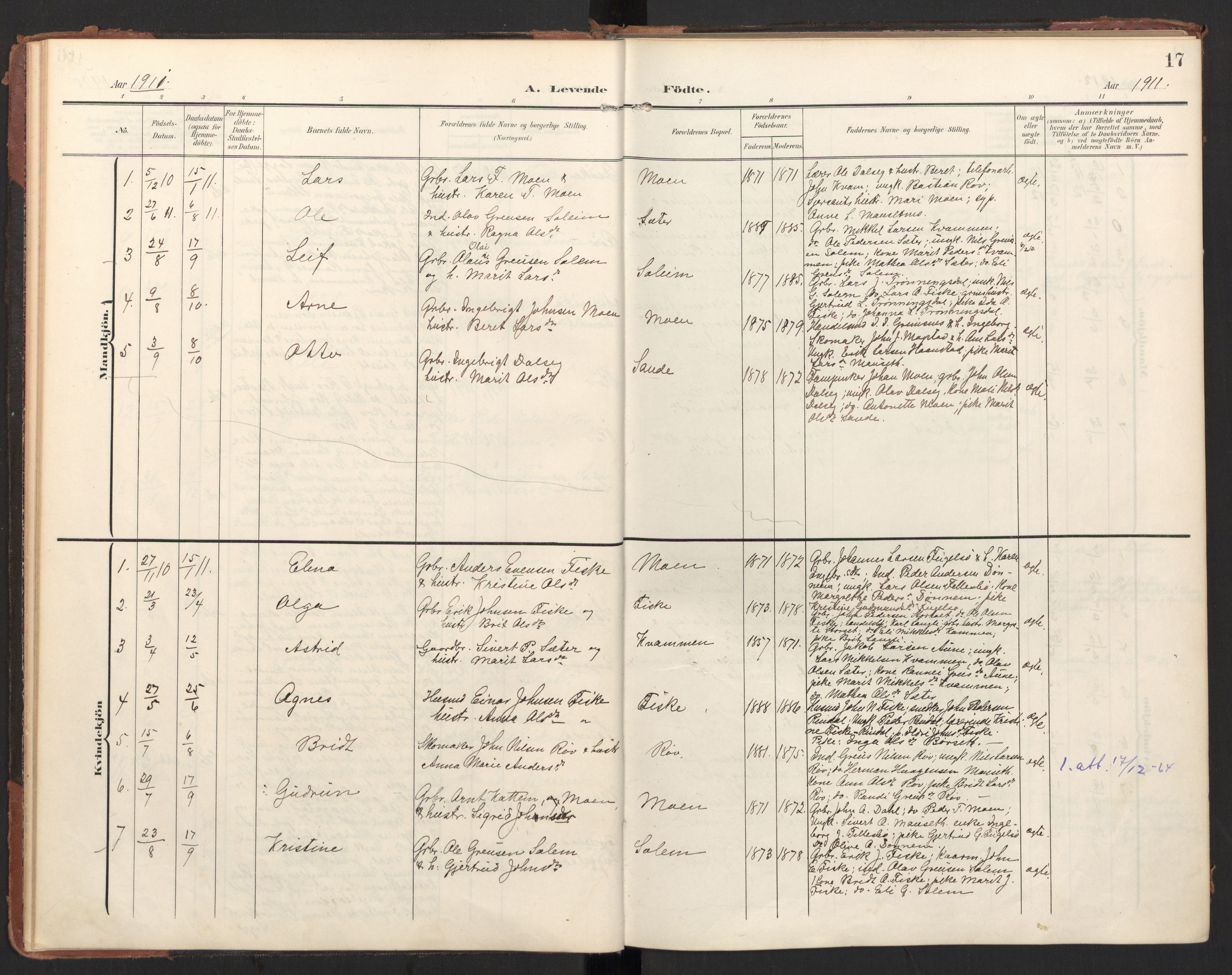 Ministerialprotokoller, klokkerbøker og fødselsregistre - Møre og Romsdal, SAT/A-1454/597/L1063: Parish register (official) no. 597A02, 1905-1923, p. 17