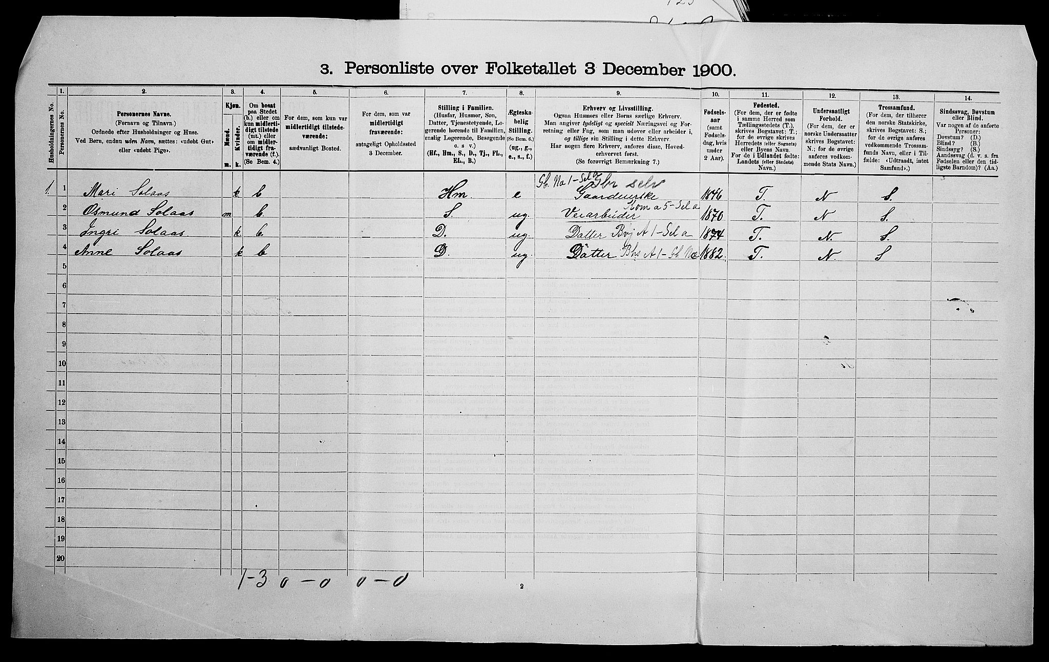 SAK, 1900 census for Finsland, 1900, p. 50