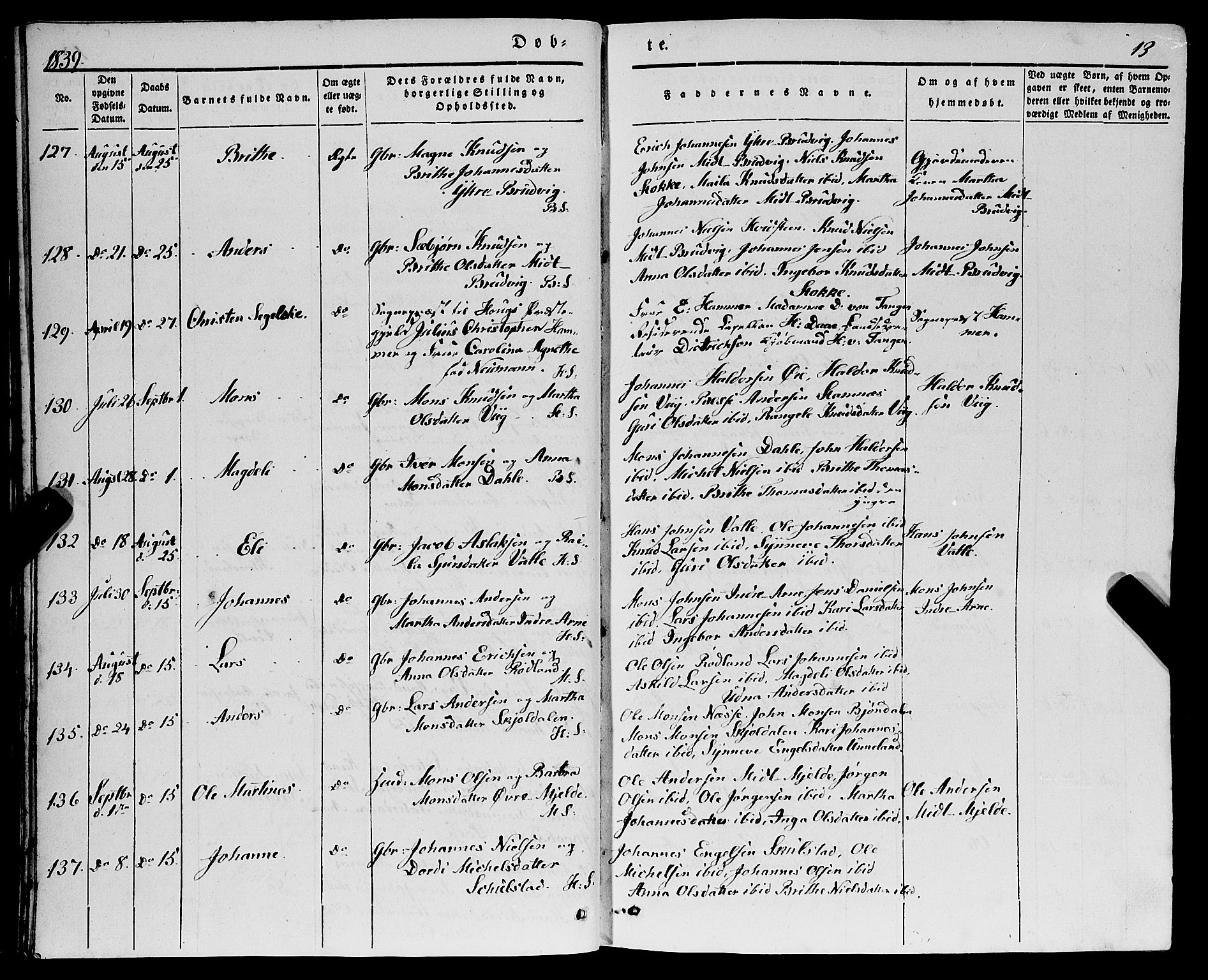 Haus sokneprestembete, AV/SAB-A-75601/H/Haa: Parish register (official) no. A 15, 1838-1847, p. 13