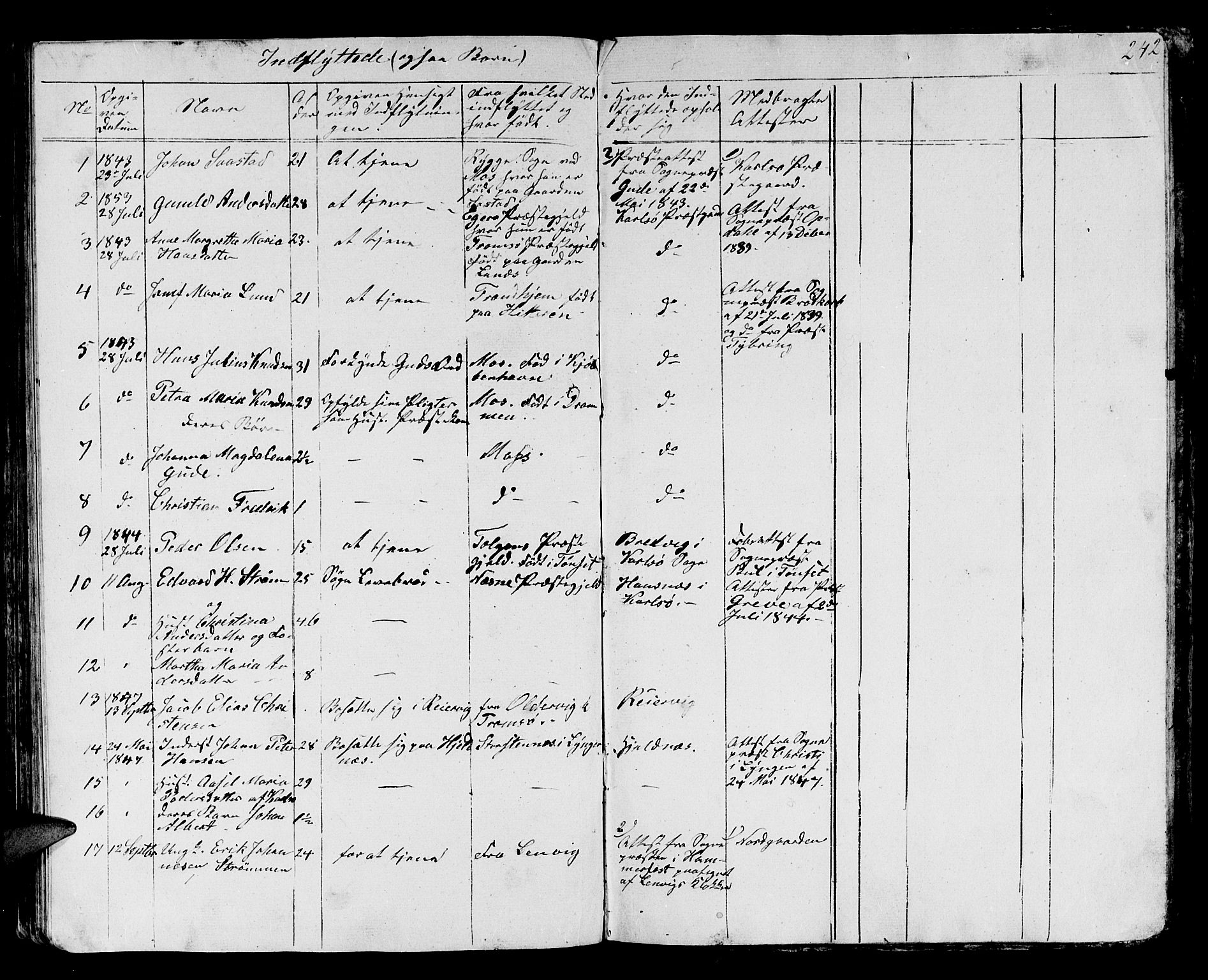 Karlsøy sokneprestembete, SATØ/S-1299/H/Ha/Hab/L0002klokker: Parish register (copy) no. 2, 1843-1861, p. 242