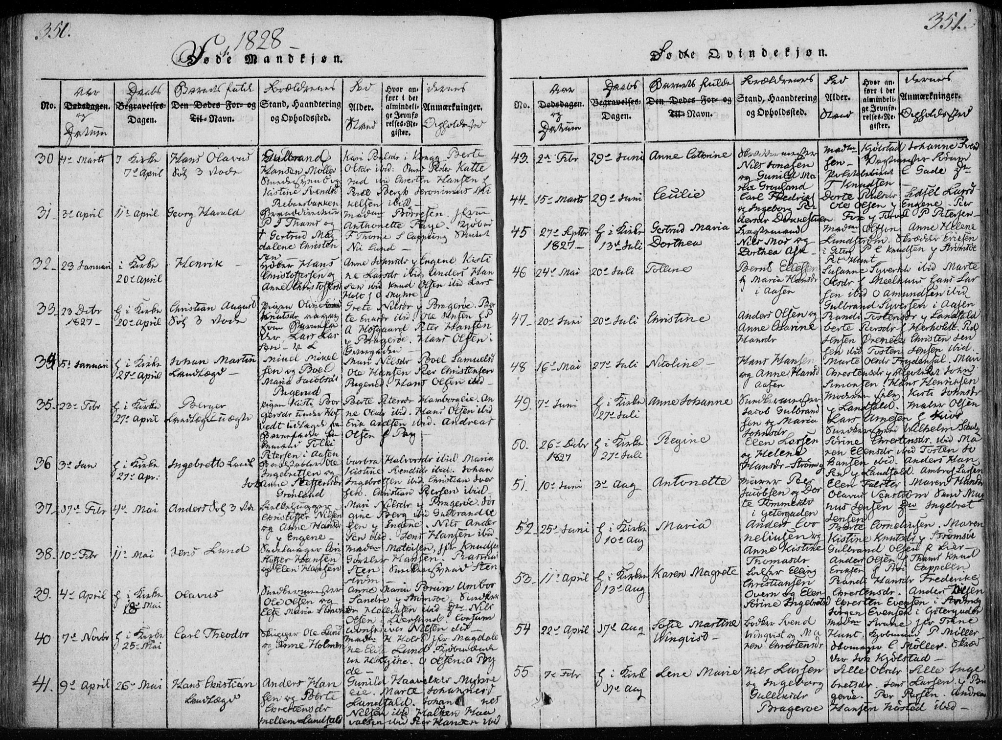 Bragernes kirkebøker, AV/SAKO-A-6/F/Fa/L0007: Parish register (official) no. I 7, 1815-1829, p. 350-351