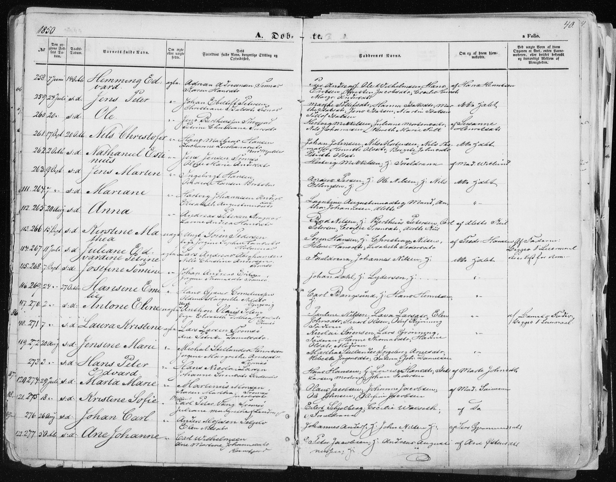Tromsø sokneprestkontor/stiftsprosti/domprosti, SATØ/S-1343/G/Ga/L0010kirke: Parish register (official) no. 10, 1848-1855, p. 40