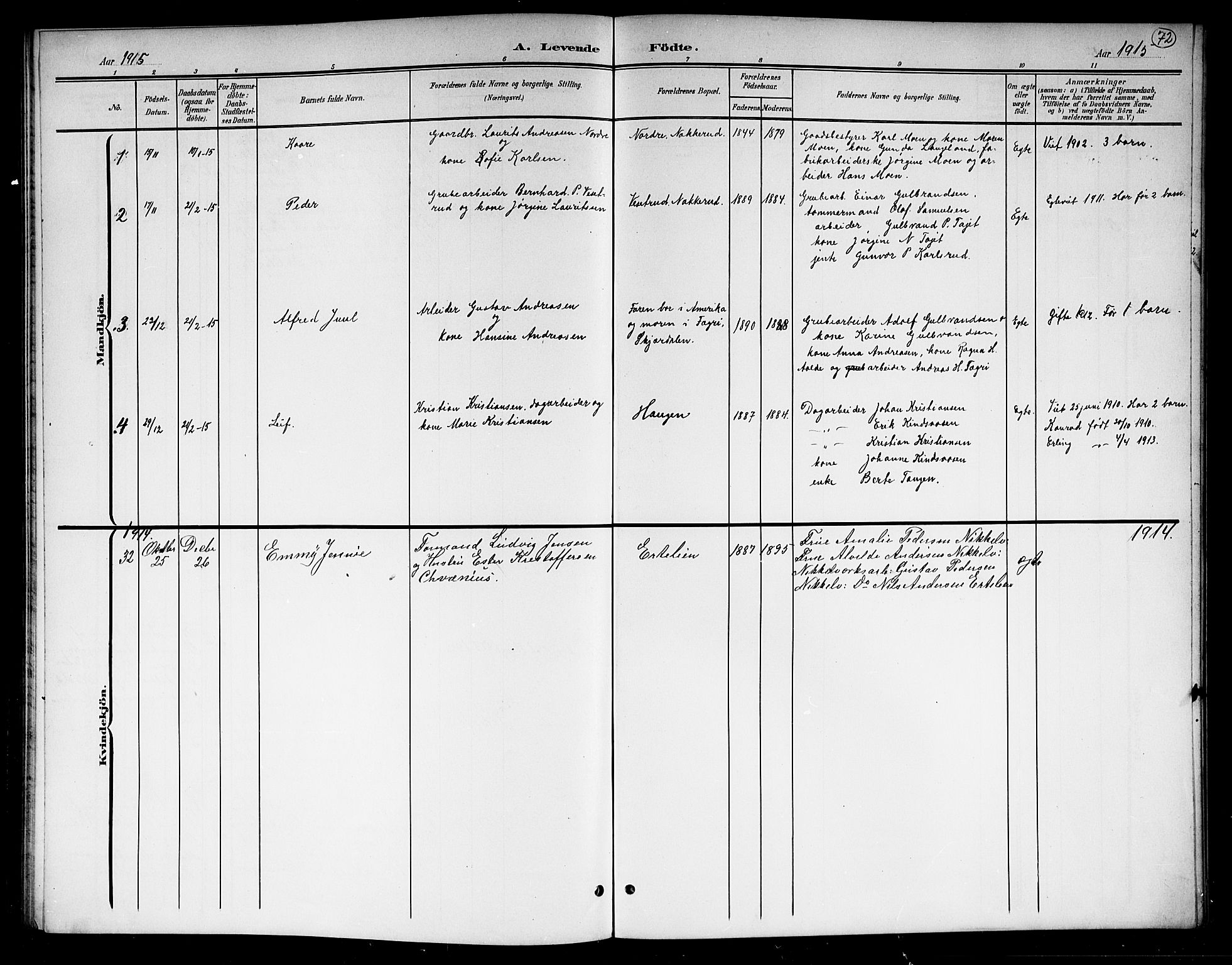 Hole kirkebøker, SAKO/A-228/G/Gb/L0004: Parish register (copy) no. II 4, 1901-1916, p. 72