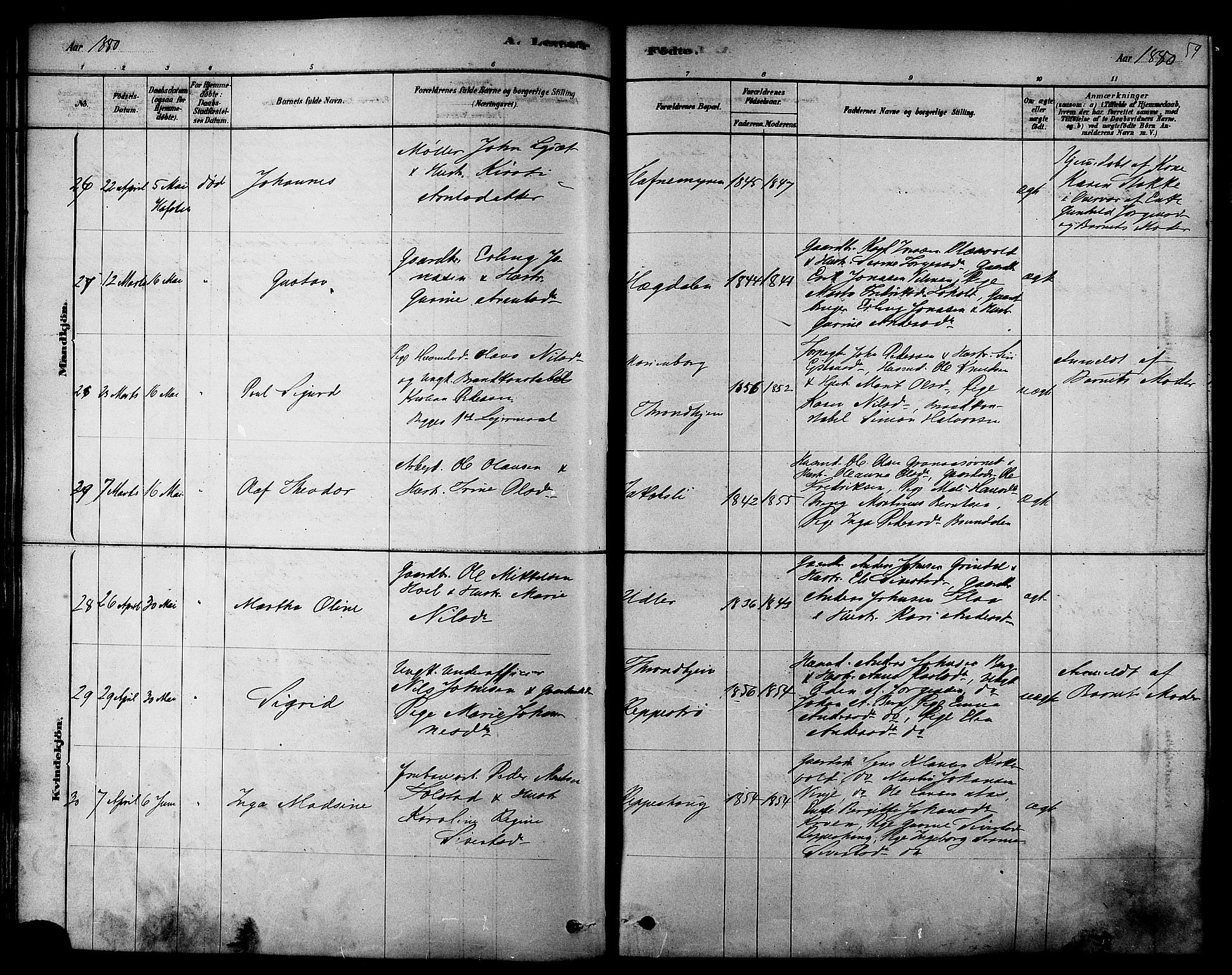 Ministerialprotokoller, klokkerbøker og fødselsregistre - Sør-Trøndelag, AV/SAT-A-1456/606/L0294: Parish register (official) no. 606A09, 1878-1886, p. 59