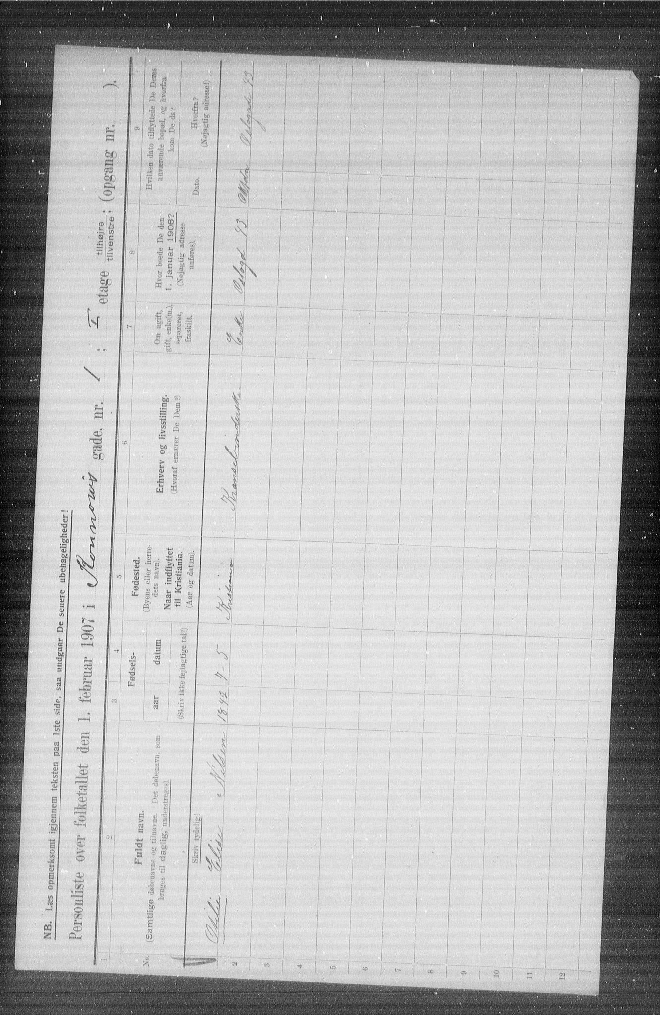 OBA, Municipal Census 1907 for Kristiania, 1907, p. 27005