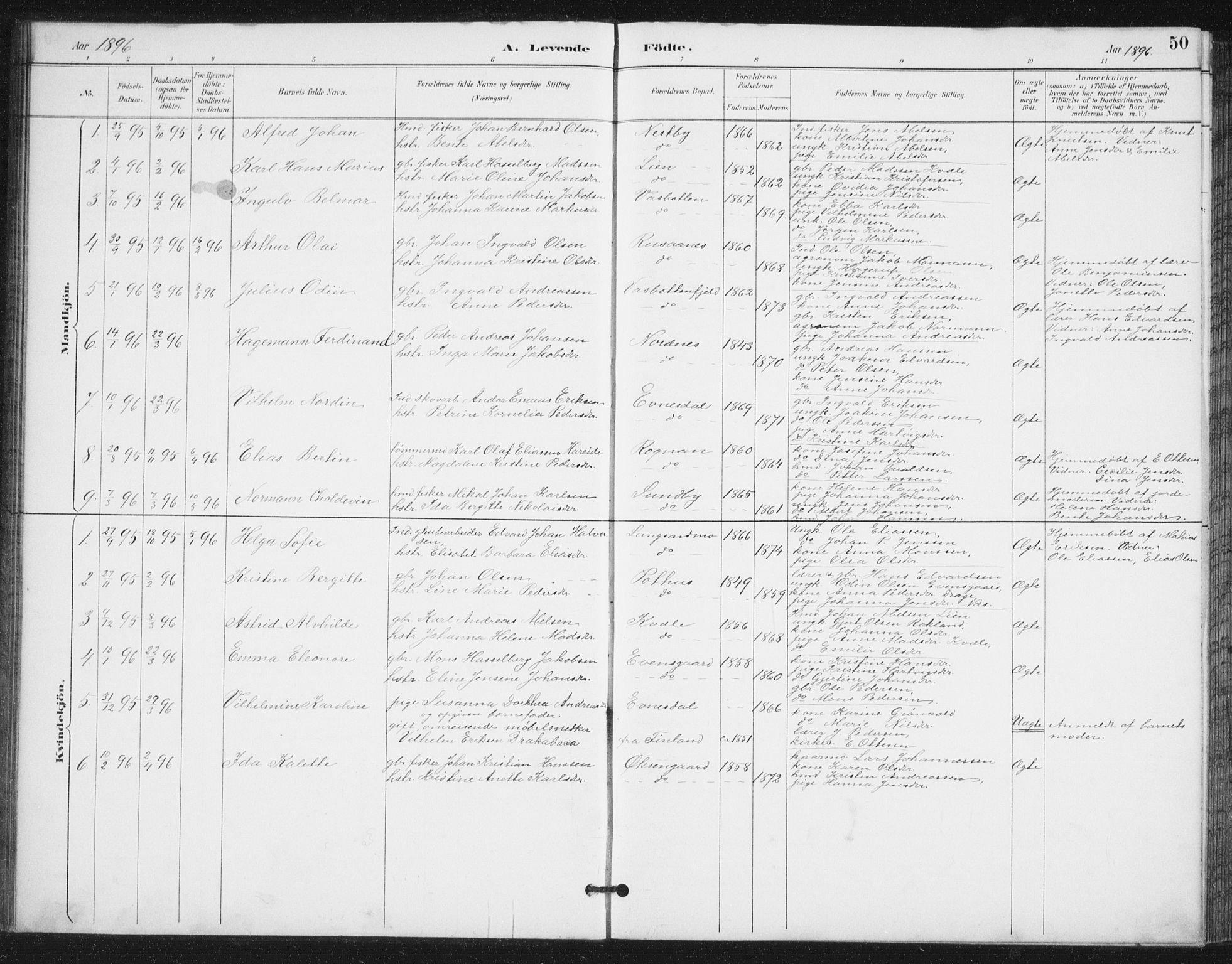 Ministerialprotokoller, klokkerbøker og fødselsregistre - Nordland, SAT/A-1459/847/L0682: Parish register (copy) no. 847C10, 1889-1907, p. 50