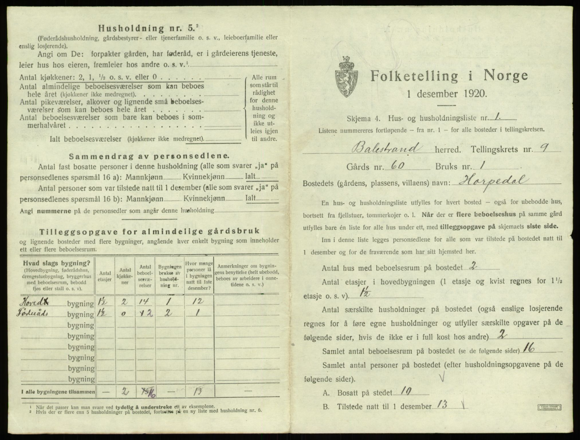 SAB, 1920 census for Balestrand, 1920, p. 565