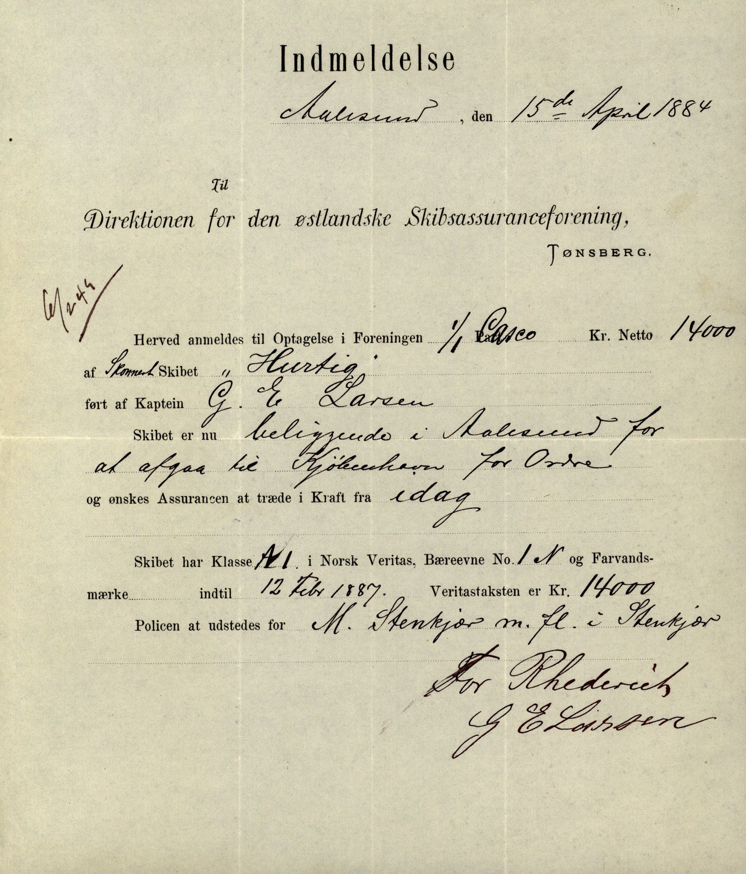 Pa 63 - Østlandske skibsassuranceforening, VEMU/A-1079/G/Ga/L0017/0011: Havaridokumenter / Andover, Amicitia, Bratsberg, Ganger Rolf, 1884, p. 38