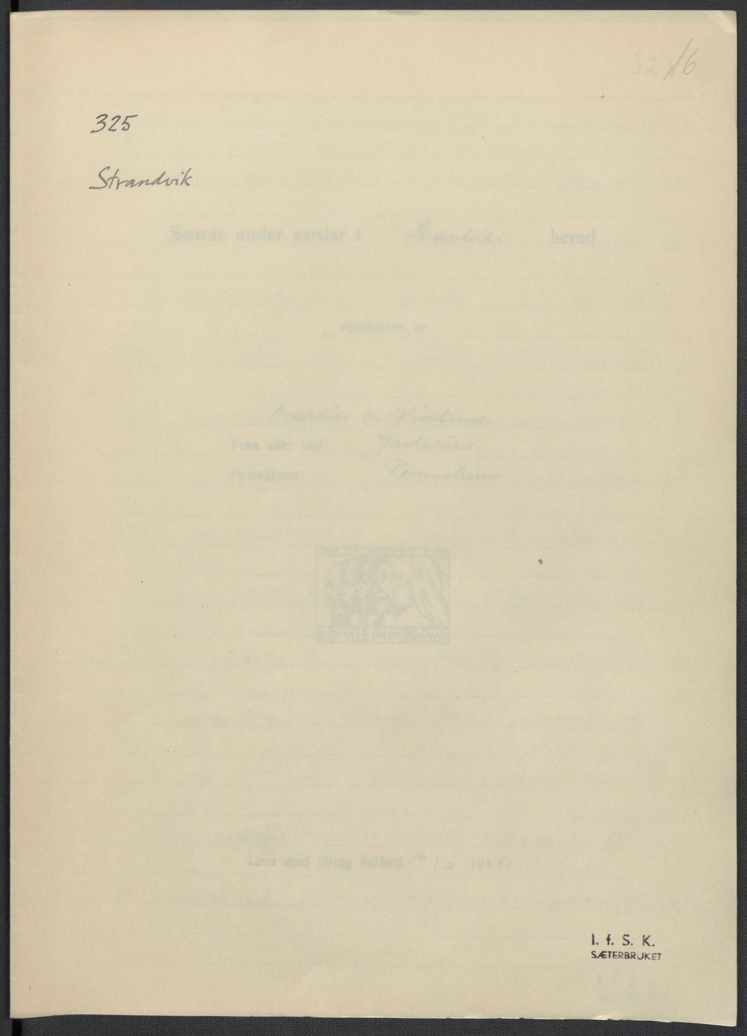 Instituttet for sammenlignende kulturforskning, AV/RA-PA-0424/F/Fc/L0010/0001: Eske B10: / Hordaland (perm XXV), 1932-1939, p. 16