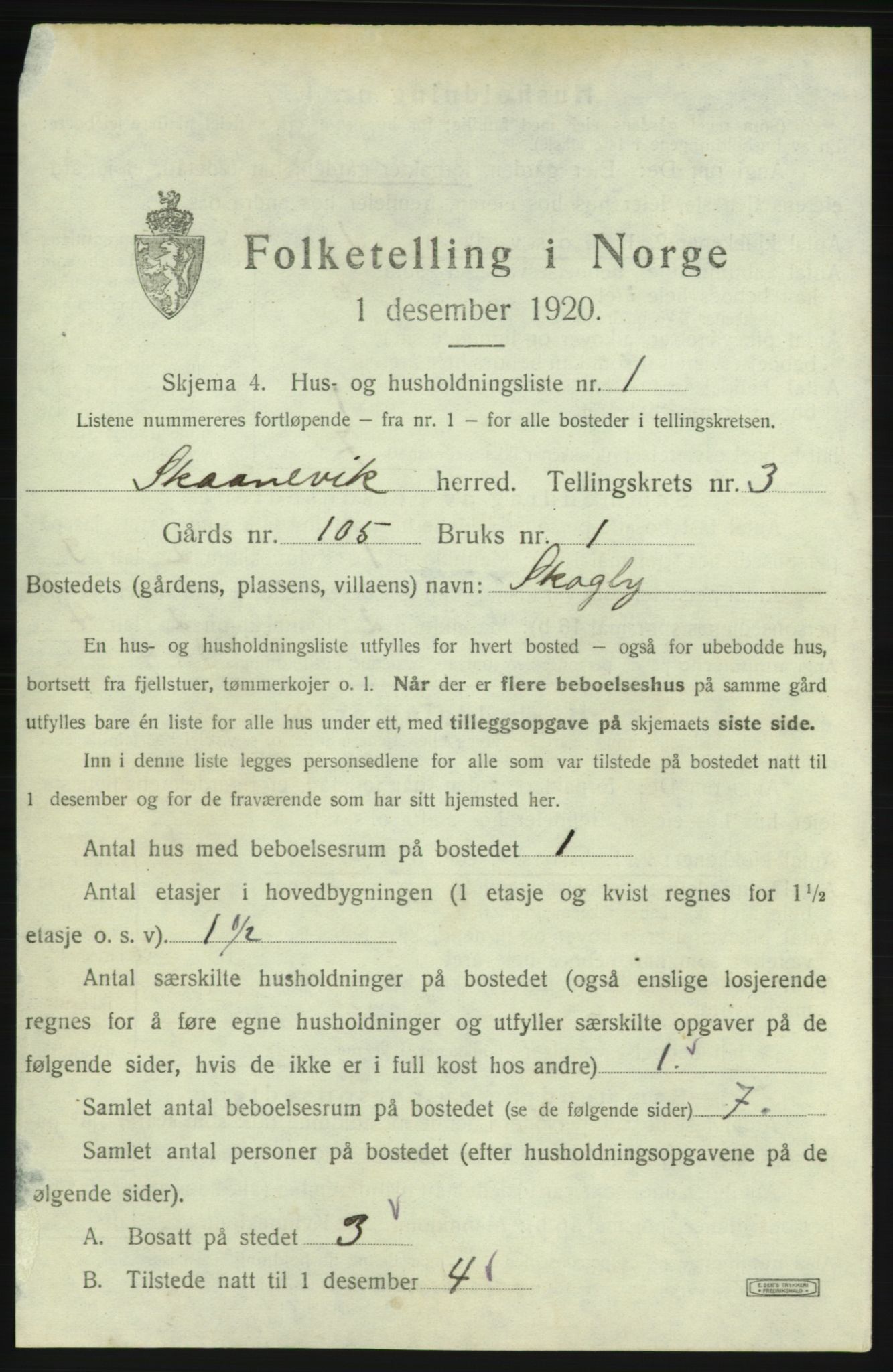 SAB, 1920 census for Skånevik, 1920, p. 323