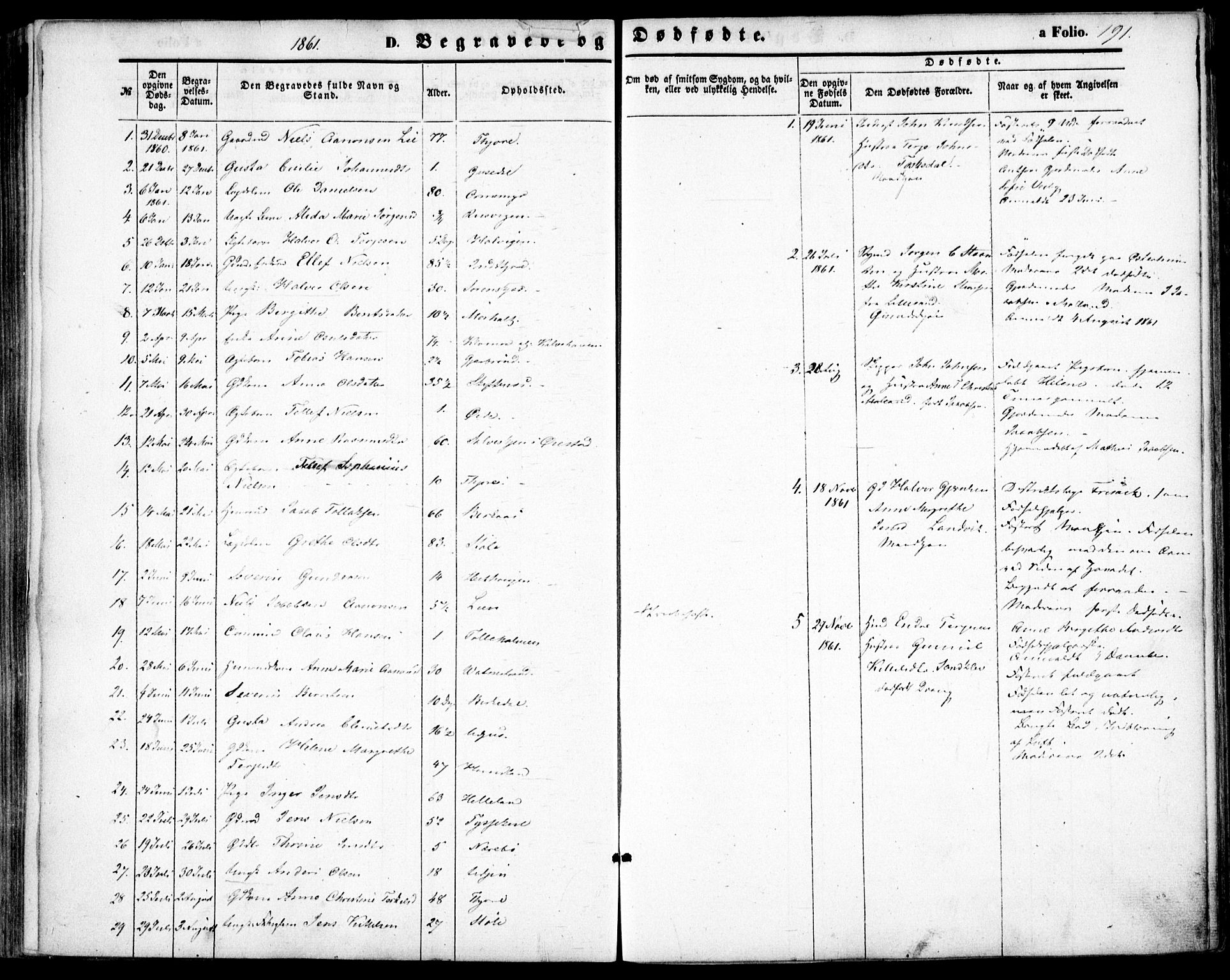 Hommedal sokneprestkontor, AV/SAK-1111-0023/F/Fa/Fab/L0005: Parish register (official) no. A 5, 1861-1877, p. 191