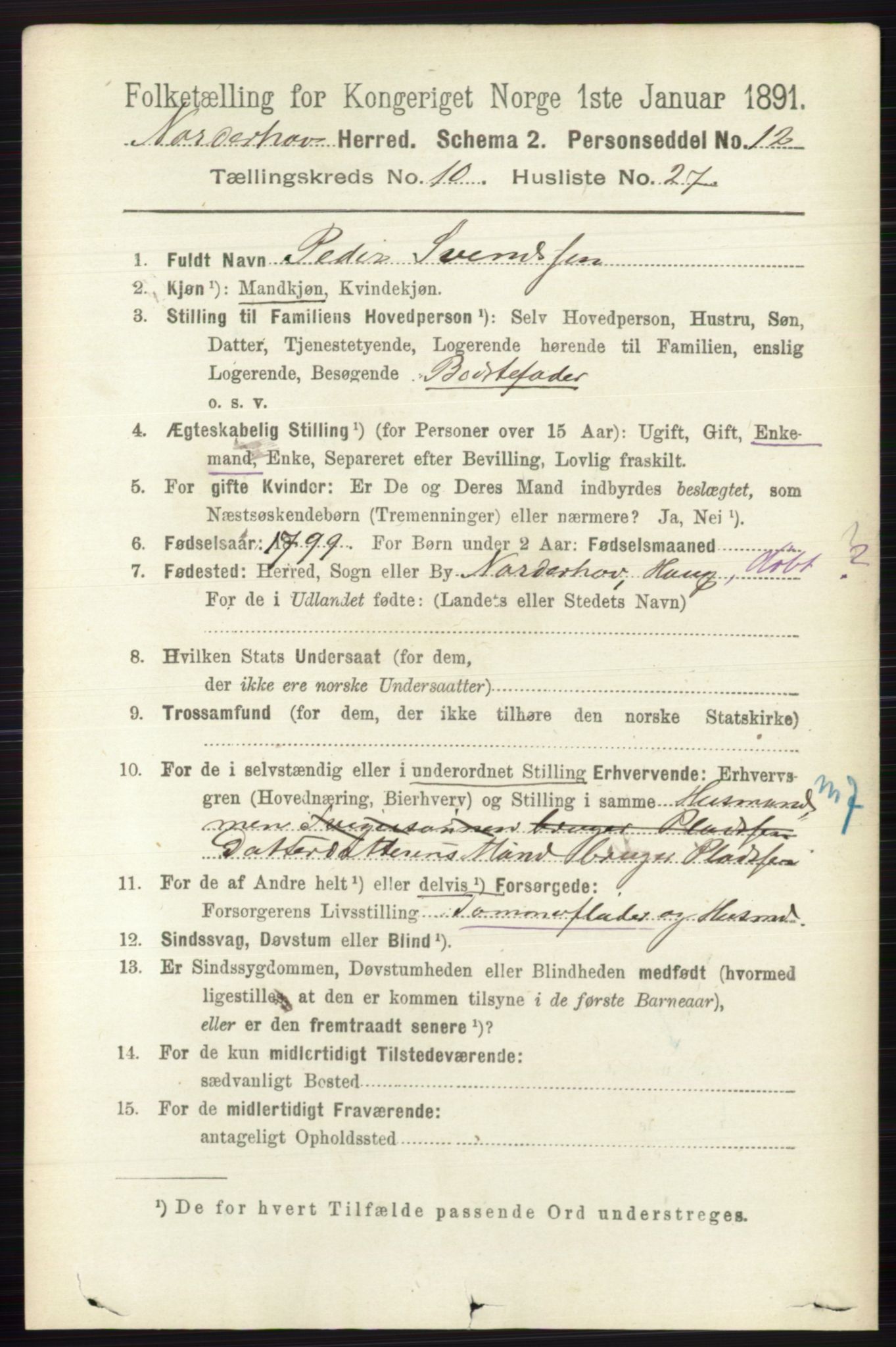 RA, 1891 census for 0613 Norderhov, 1891, p. 7658