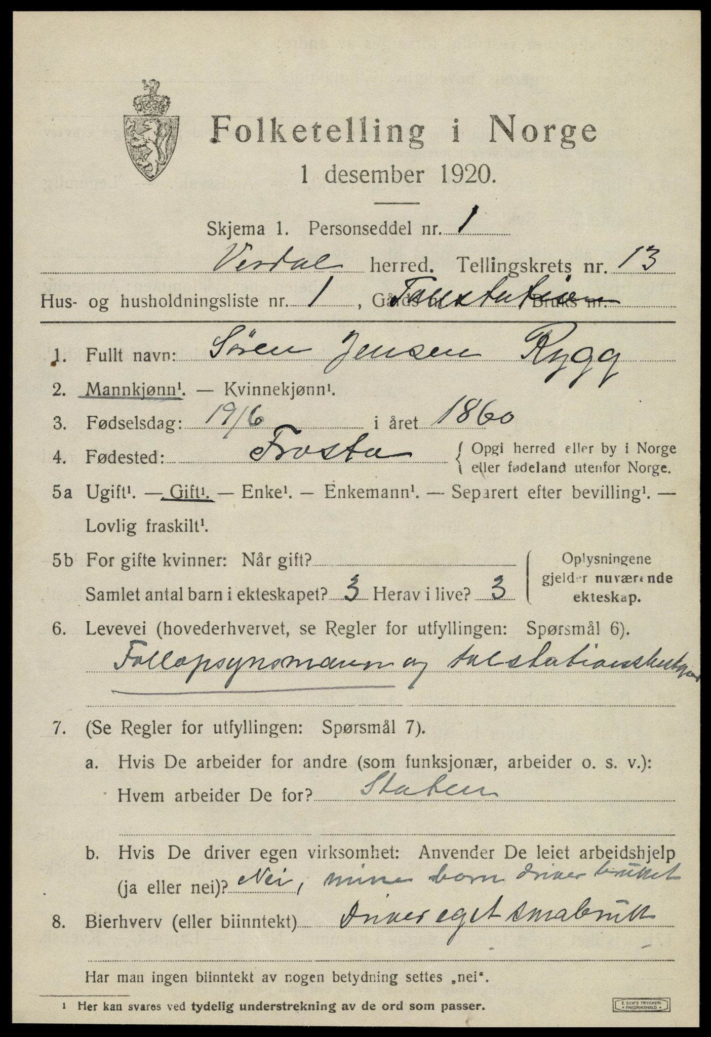 SAT, 1920 census for Verdal, 1920, p. 13441