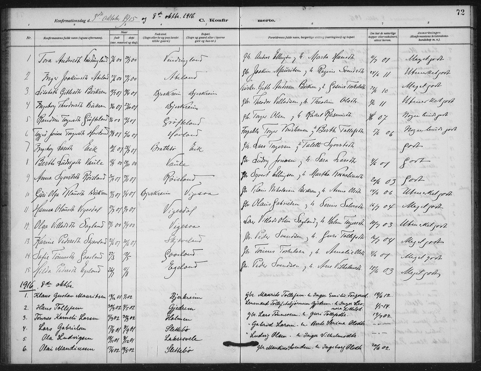 Helleland sokneprestkontor, SAST/A-101810: Parish register (official) no. A 11, 1909-1922, p. 72