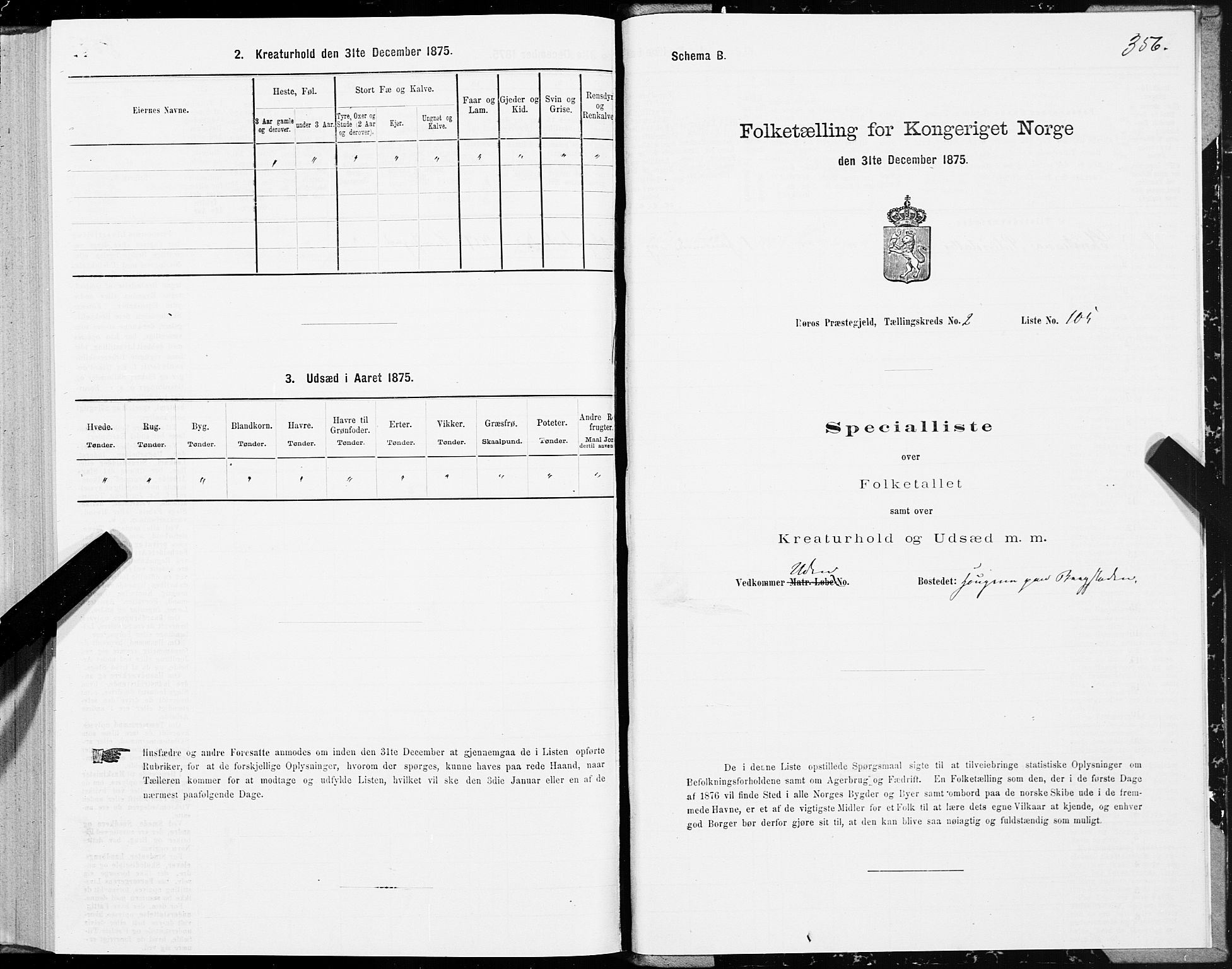 SAT, 1875 census for 1640P Røros, 1875, p. 1356