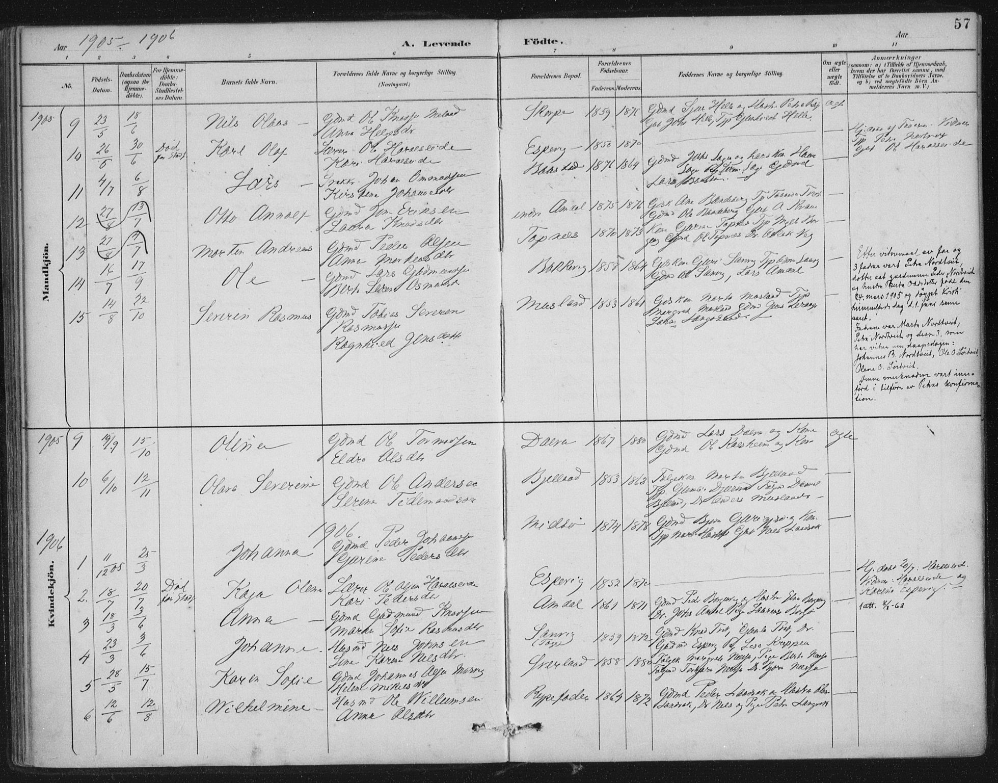 Nedstrand sokneprestkontor, SAST/A-101841/01/IV: Parish register (official) no. A 12, 1887-1915, p. 57
