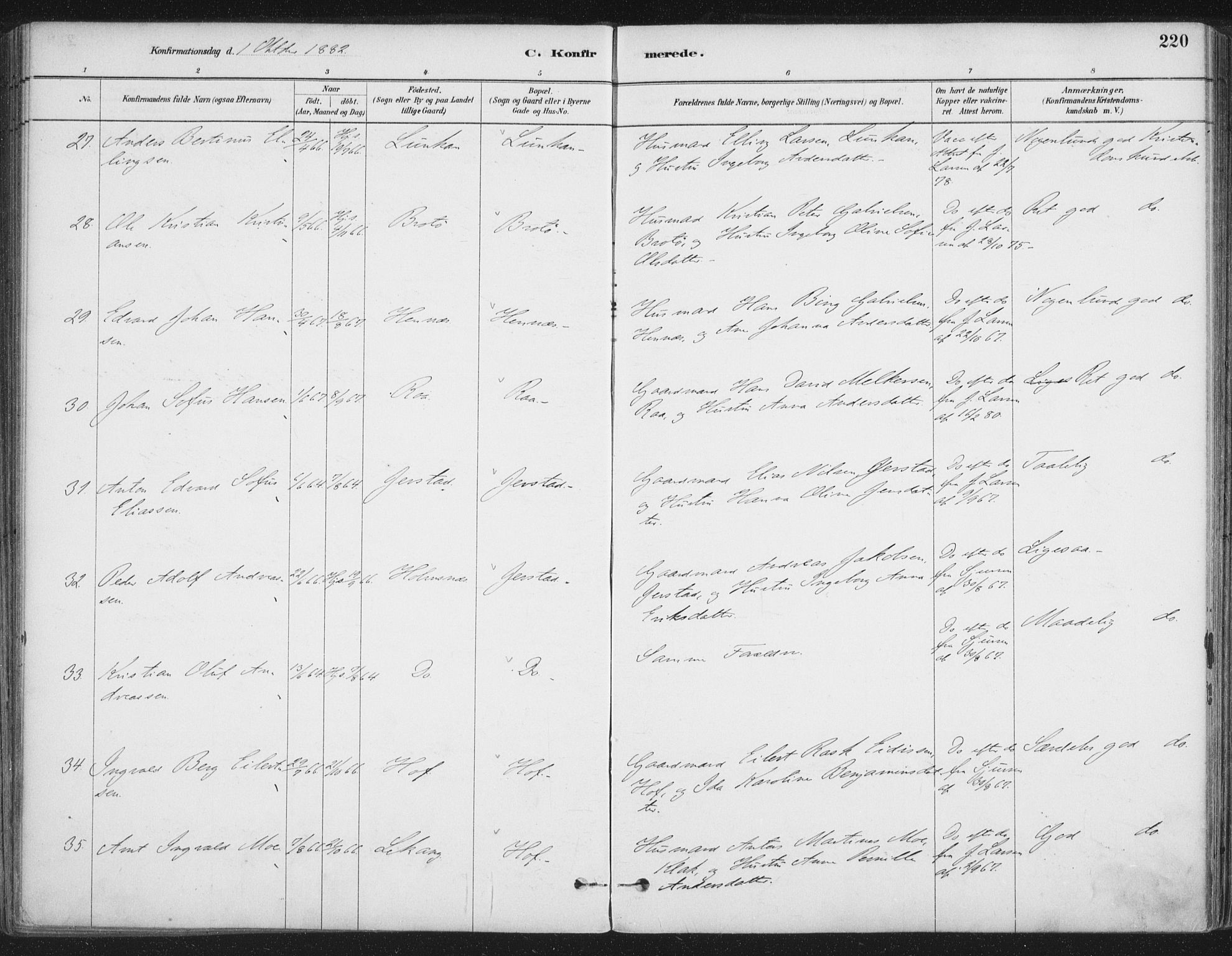 Ministerialprotokoller, klokkerbøker og fødselsregistre - Nordland, AV/SAT-A-1459/888/L1244: Parish register (official) no. 888A10, 1880-1890, p. 220