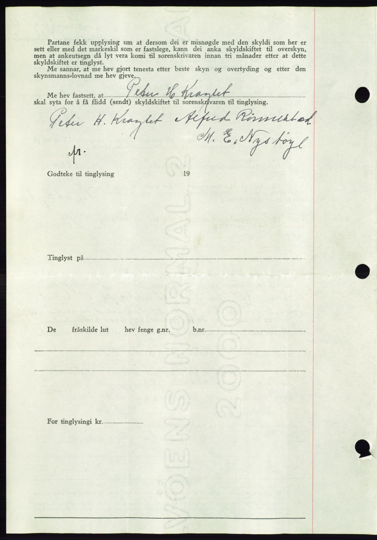 Søre Sunnmøre sorenskriveri, AV/SAT-A-4122/1/2/2C/L0075: Mortgage book no. 1A, 1943-1943, Diary no: : 977/1943