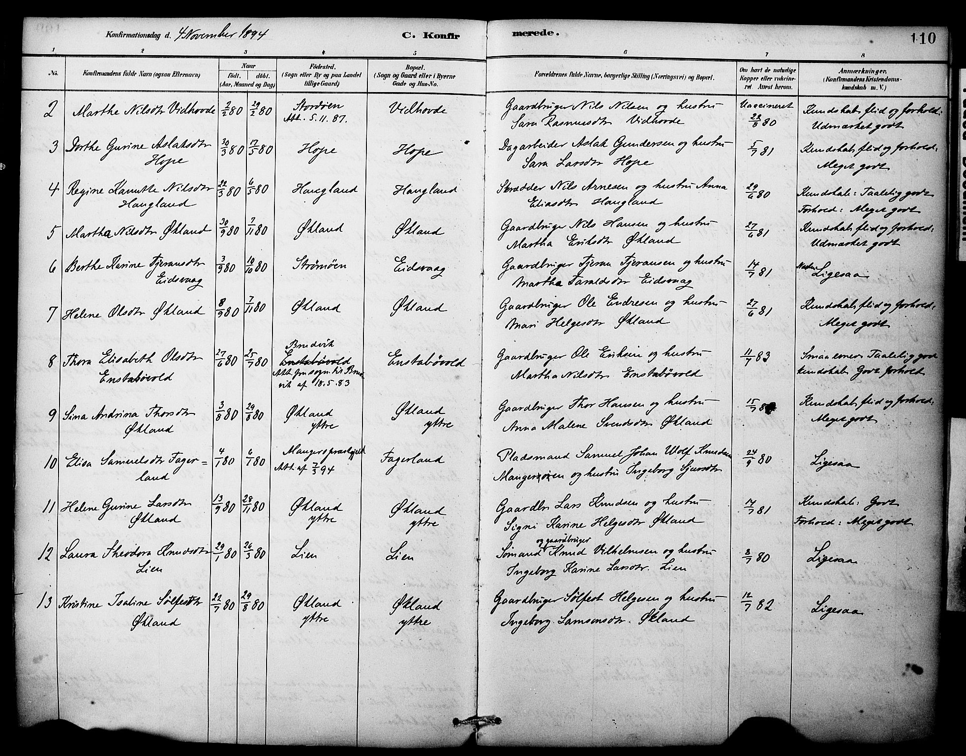 Sveio Sokneprestembete, AV/SAB-A-78501/H/Haa: Parish register (official) no. C 2, 1881-1899, p. 110