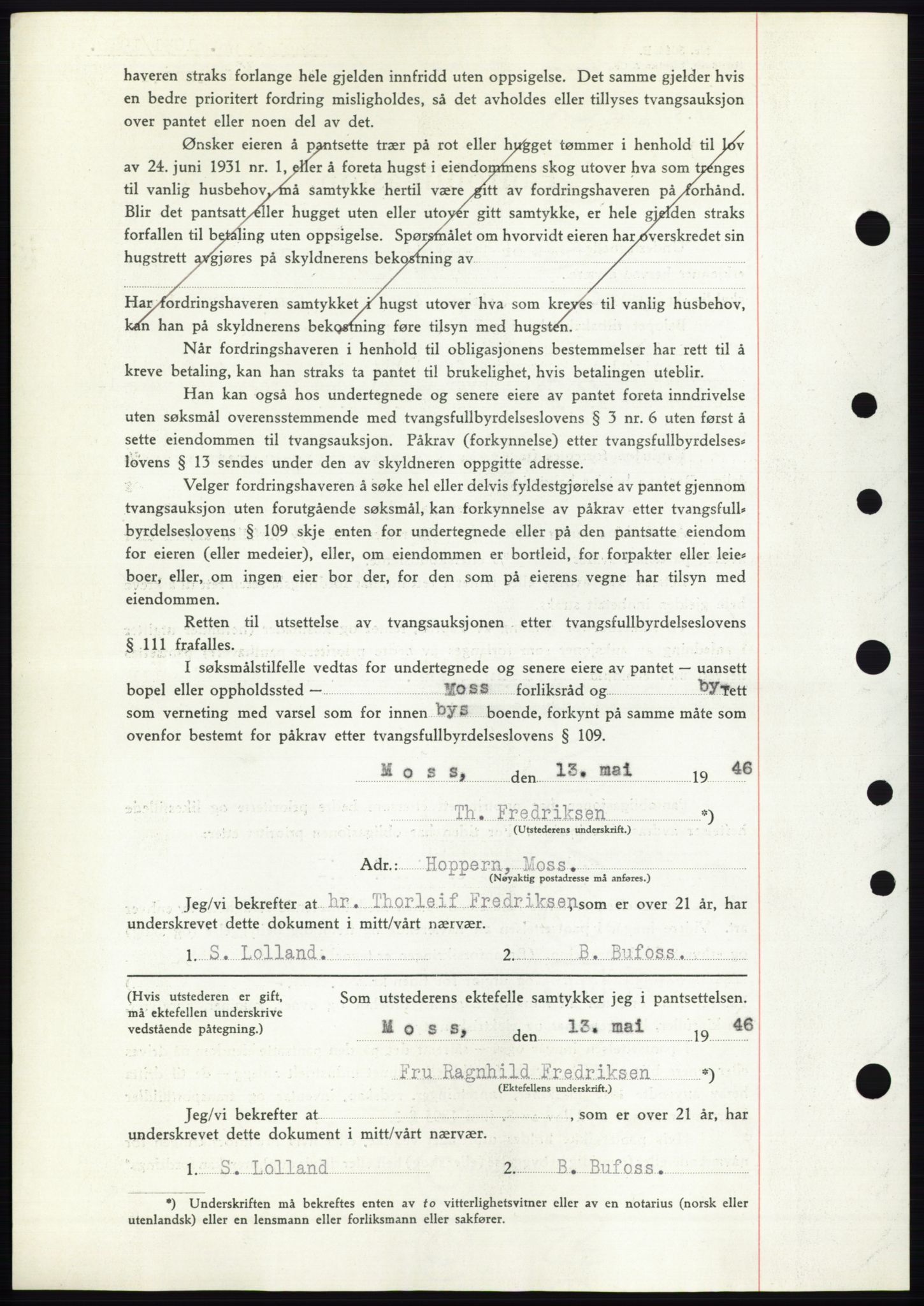 Moss sorenskriveri, SAO/A-10168: Mortgage book no. B15, 1946-1946, Diary no: : 1031/1946