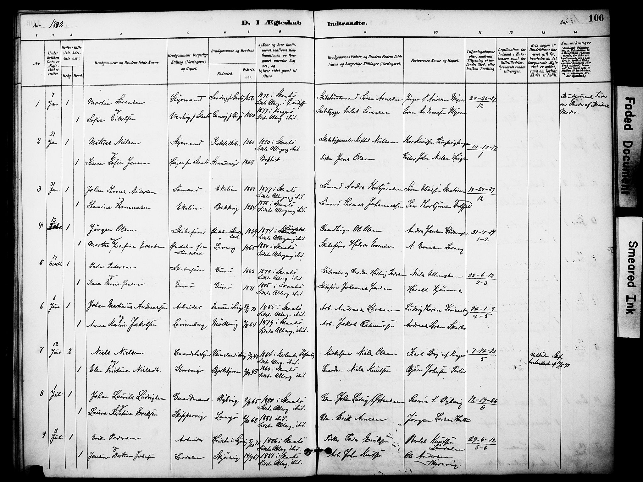 Skåtøy kirkebøker, SAKO/A-304/F/Fa/L0003: Parish register (official) no. I 3, 1884-1899, p. 106