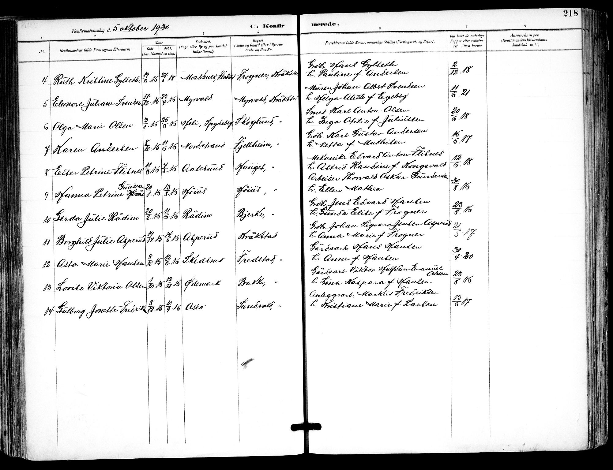 Kråkstad prestekontor Kirkebøker, AV/SAO-A-10125a/F/Fa/L0010: Parish register (official) no. I 10, 1893-1931, p. 218