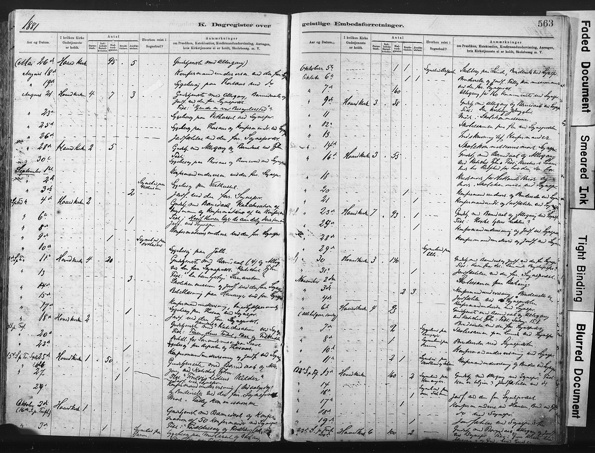 Lista sokneprestkontor, AV/SAK-1111-0027/F/Fa/L0012: Parish register (official) no. A 12, 1879-1903, p. 563