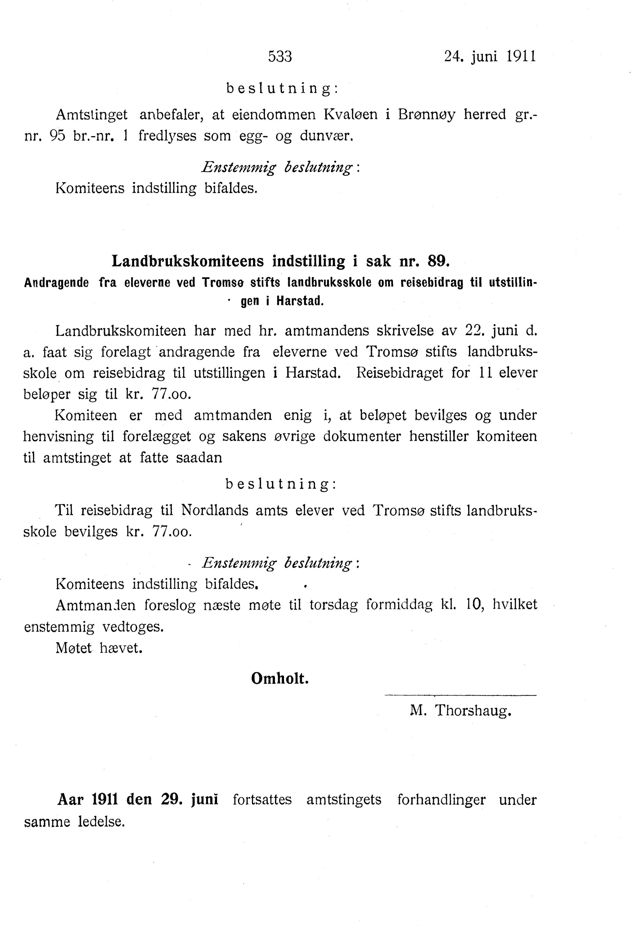 Nordland Fylkeskommune. Fylkestinget, AIN/NFK-17/176/A/Ac/L0034: Fylkestingsforhandlinger 1911, 1911, p. 533