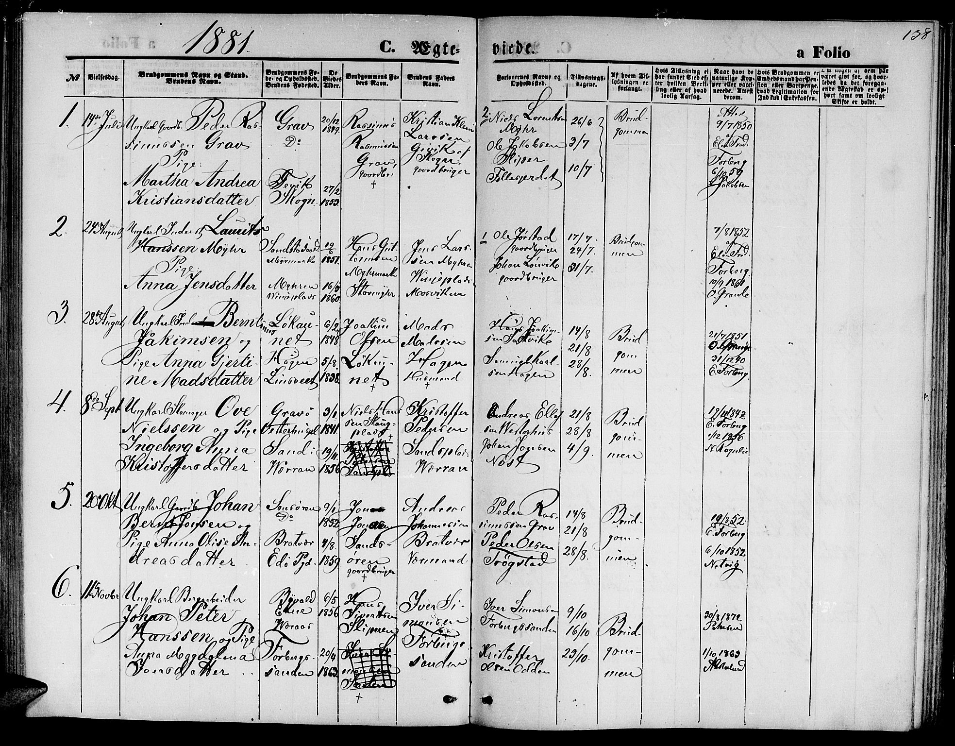 Ministerialprotokoller, klokkerbøker og fødselsregistre - Nord-Trøndelag, SAT/A-1458/722/L0225: Parish register (copy) no. 722C01, 1871-1888, p. 138