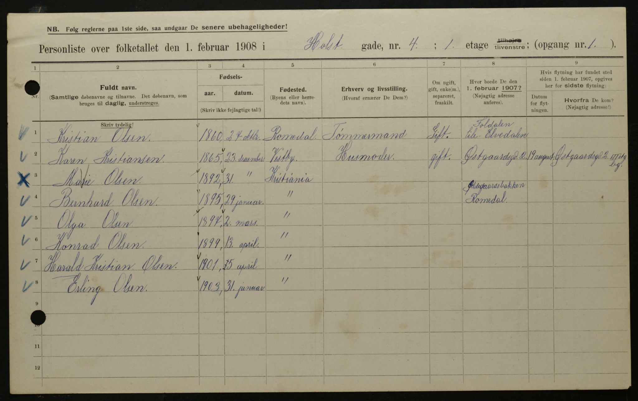 OBA, Municipal Census 1908 for Kristiania, 1908, p. 36854