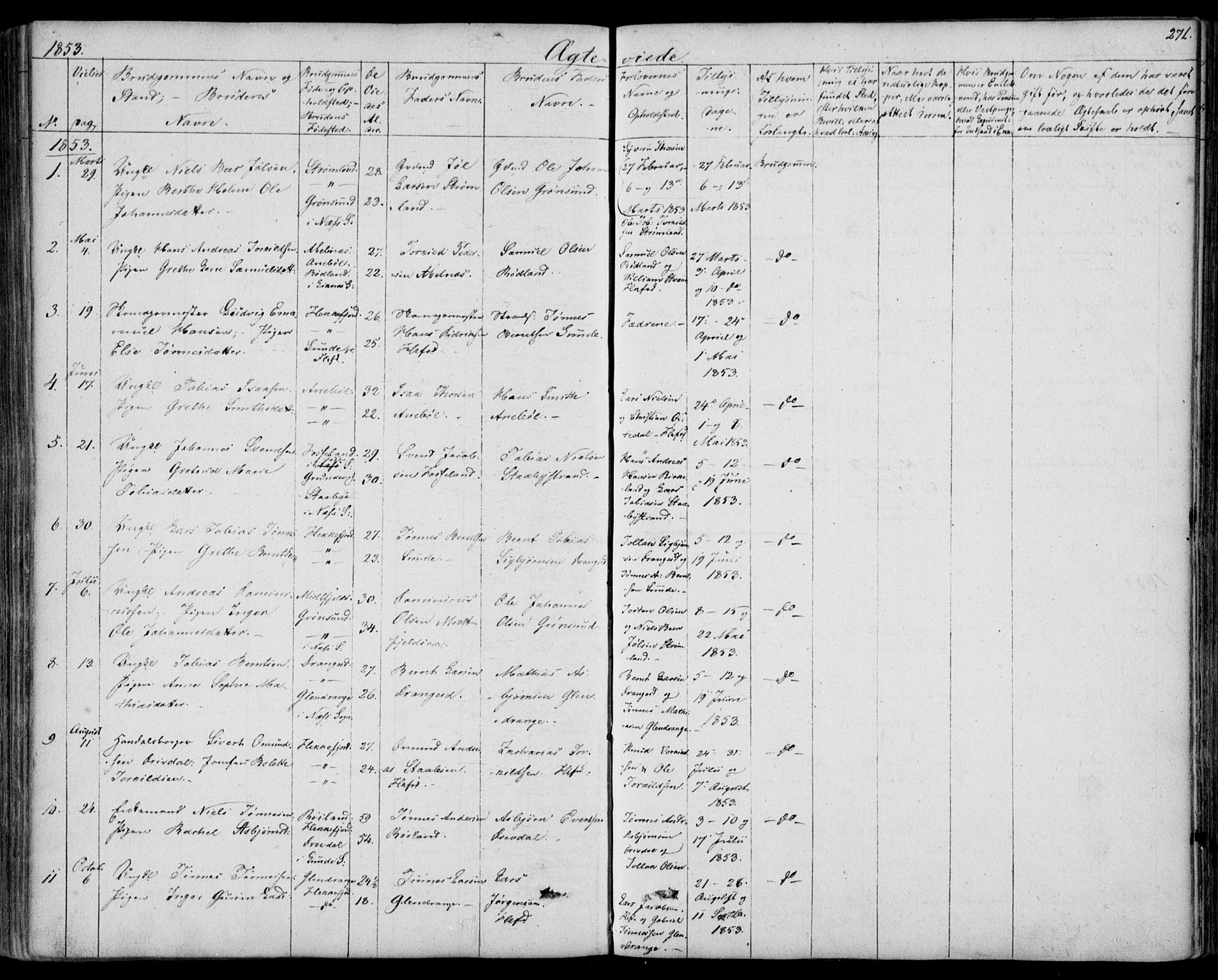 Flekkefjord sokneprestkontor, AV/SAK-1111-0012/F/Fb/Fbc/L0005: Parish register (copy) no. B 5, 1846-1866, p. 271