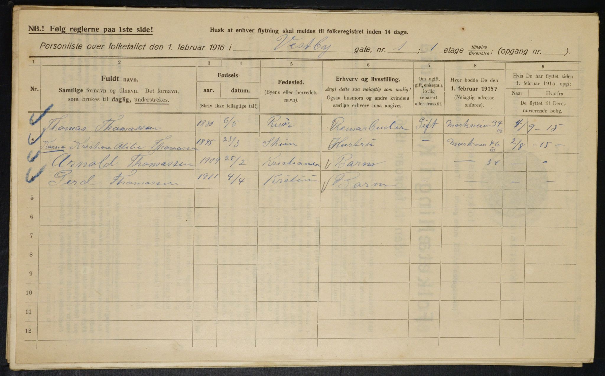 OBA, Municipal Census 1916 for Kristiania, 1916, p. 126035