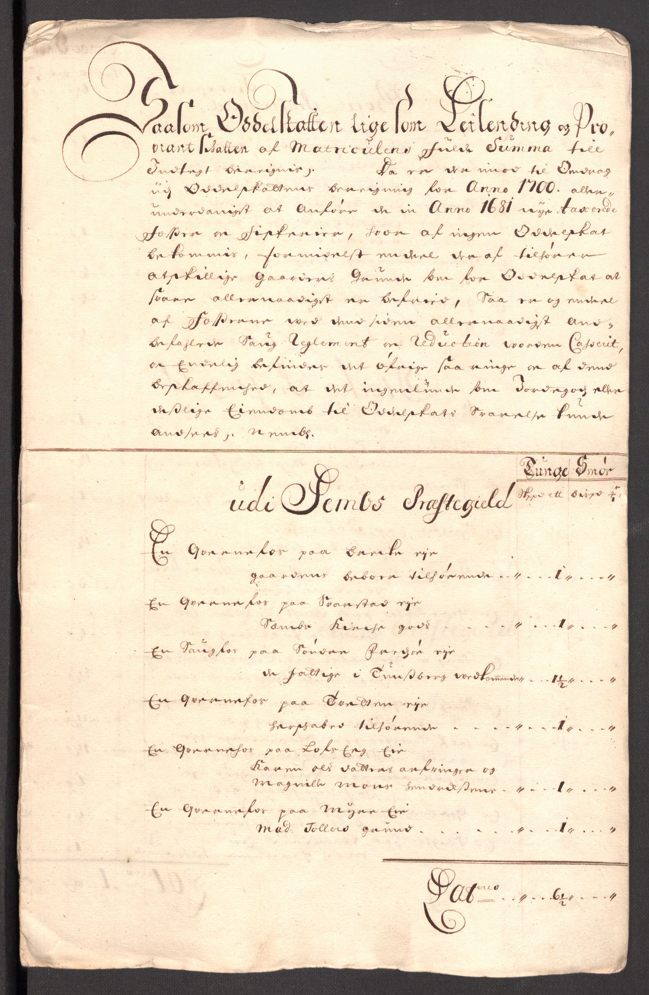 Rentekammeret inntil 1814, Reviderte regnskaper, Fogderegnskap, RA/EA-4092/R32/L1869: Fogderegnskap Jarlsberg grevskap, 1700-1701, p. 105