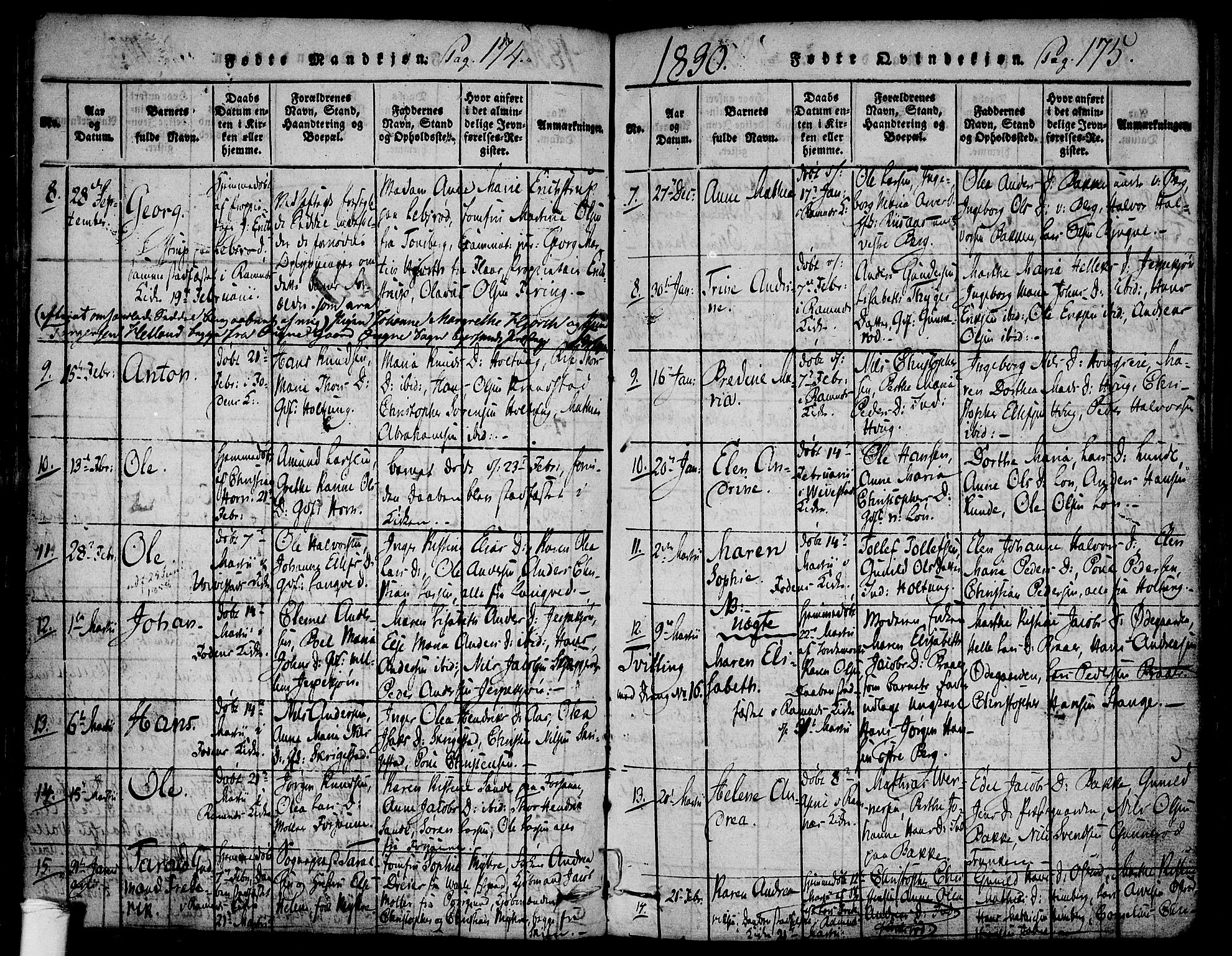 Ramnes kirkebøker, AV/SAKO-A-314/F/Fa/L0004: Parish register (official) no. I 4, 1813-1840, p. 174-175