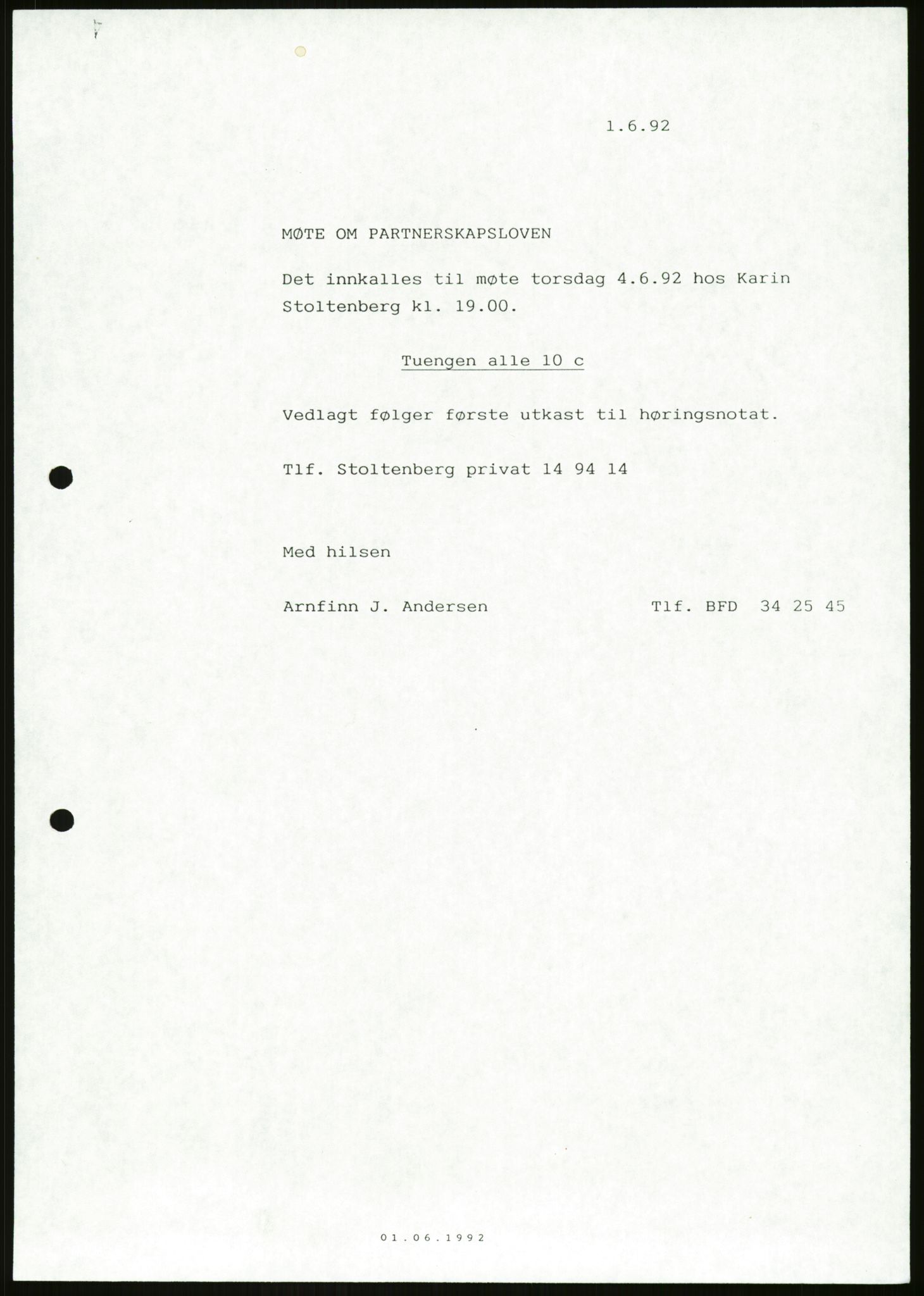 Det Norske Forbundet av 1948/Landsforeningen for Lesbisk og Homofil Frigjøring, AV/RA-PA-1216/D/Da/L0001: Partnerskapsloven, 1990-1993, p. 643