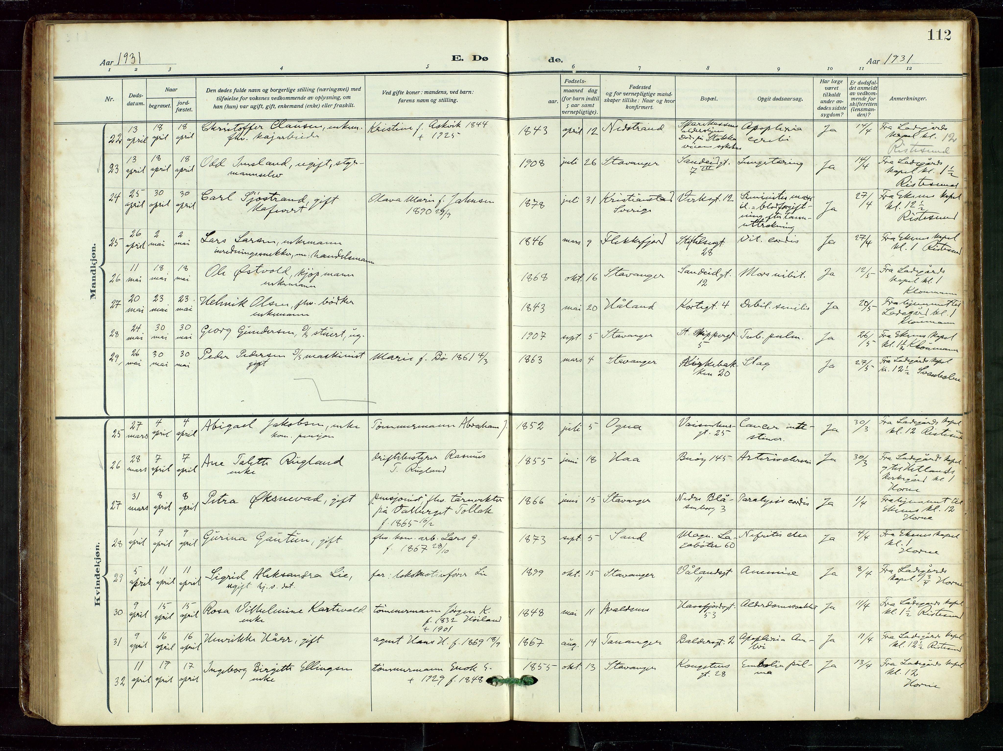 St. Petri sokneprestkontor, AV/SAST-A-101813/002/D/L0003: Parish register (official) no. A 28, 1919-1938, p. 112