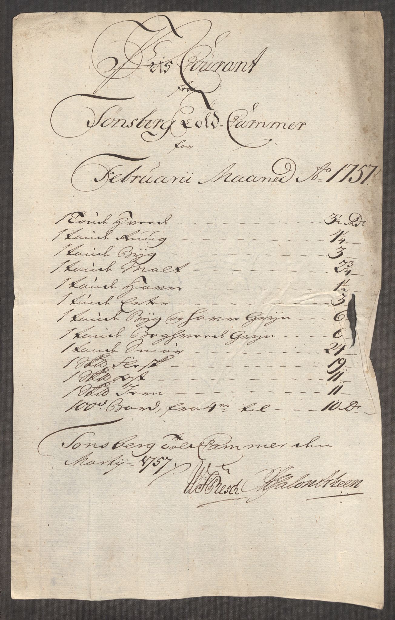 Rentekammeret inntil 1814, Realistisk ordnet avdeling, AV/RA-EA-4070/Oe/L0005: [Ø1]: Priskuranter, 1753-1757, p. 785